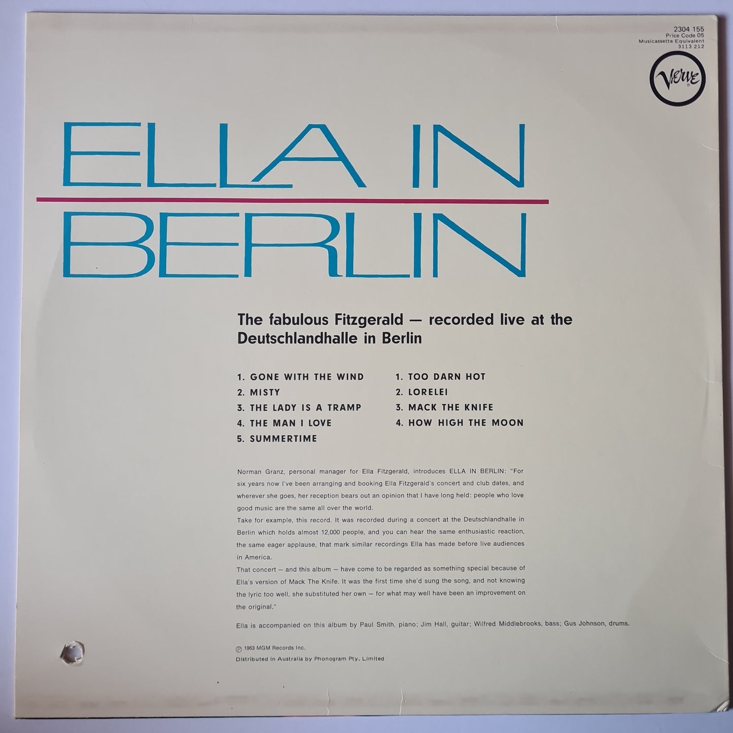 Ella Fitzgerald – Ella In Berlin - 1977 Pressing - Vinyl Record LP