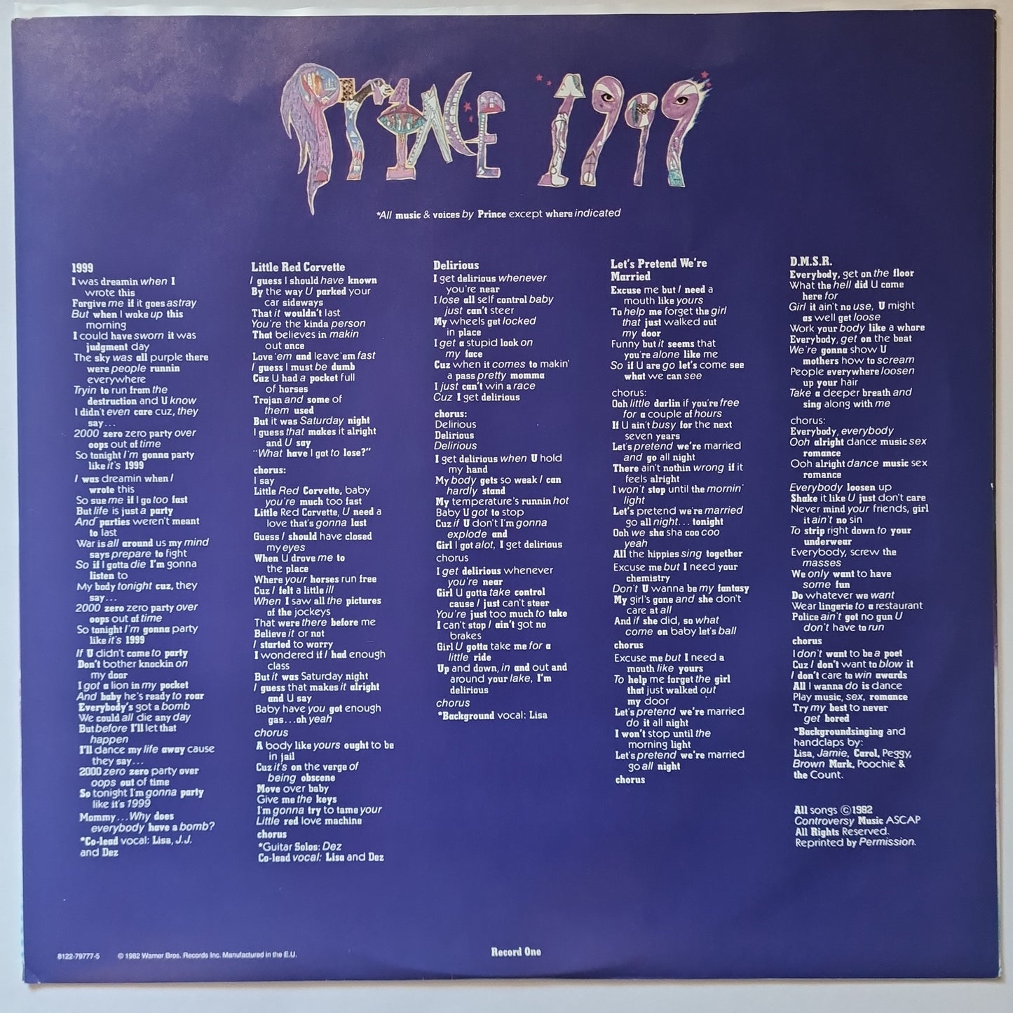 Prince – 1999 - 1982 (2011 European Pressing 2LP)