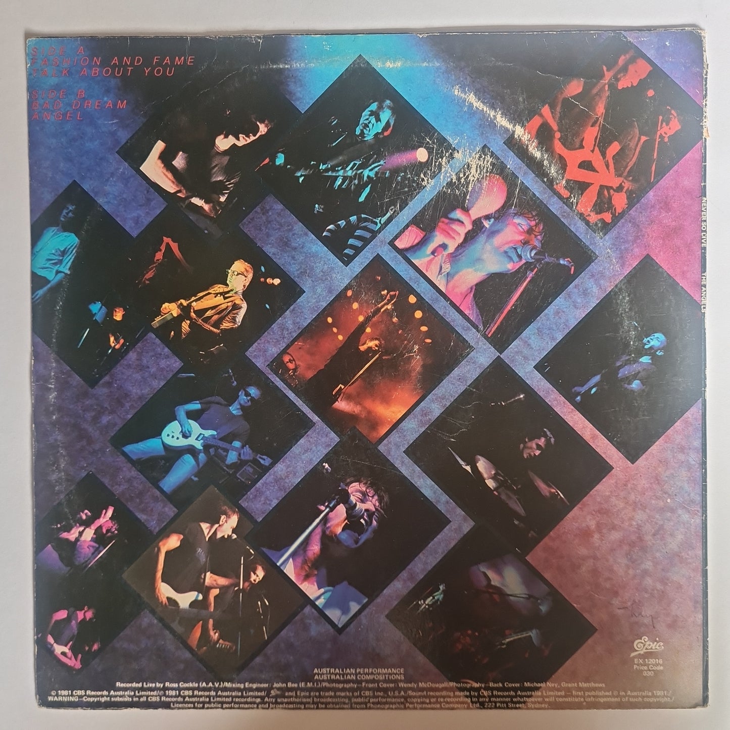 The Angels – Never So Live - 1981 - Vinyl Record