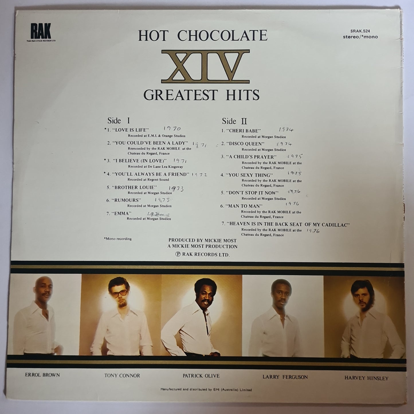 Hot Chocolate – XIV Greatest Hits - 1976 - Vinyl Record