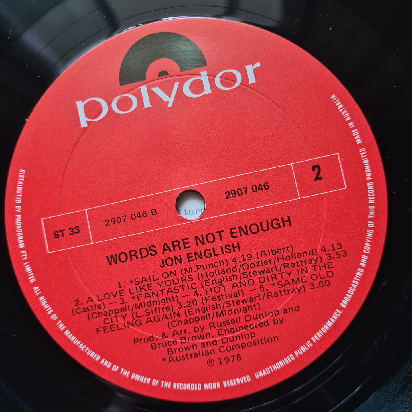 Jon English – Words Are Not Enough - 1978 - Vinyl Record LP