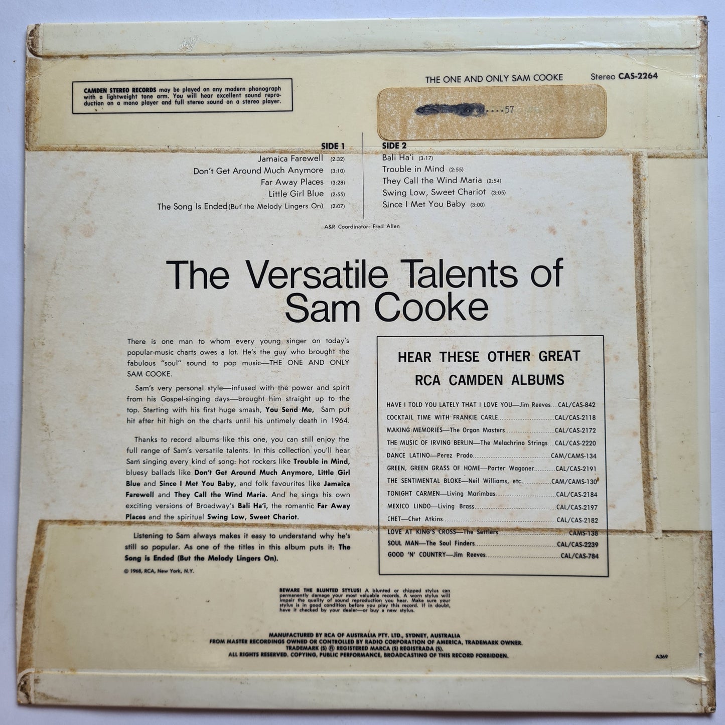 Sam Cooke – The One And Only Sam Cooke - 1969 - Vinyl Record LP