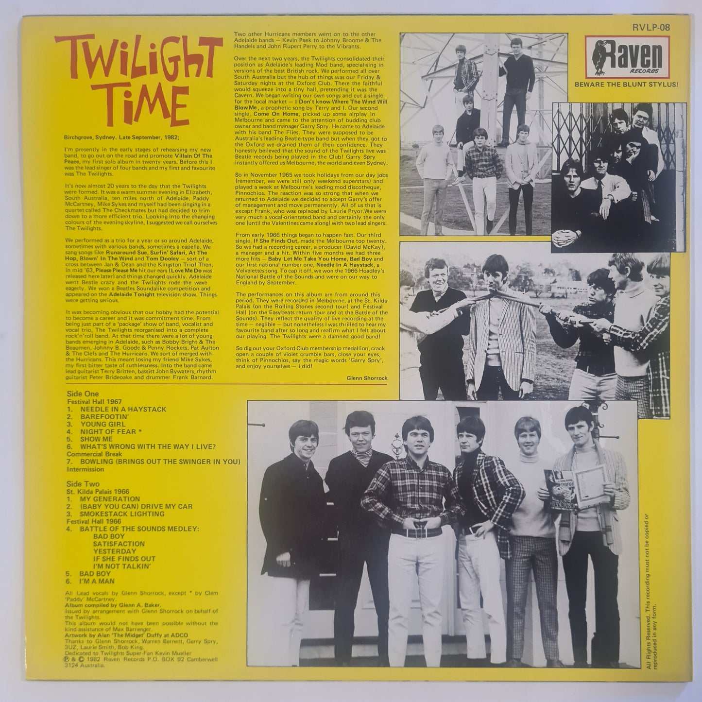 The Twilights (Glenn Shorrock) – Twilight Time: In Concert, Melbourne 66-67 - 1982 - Vinyl Record LP