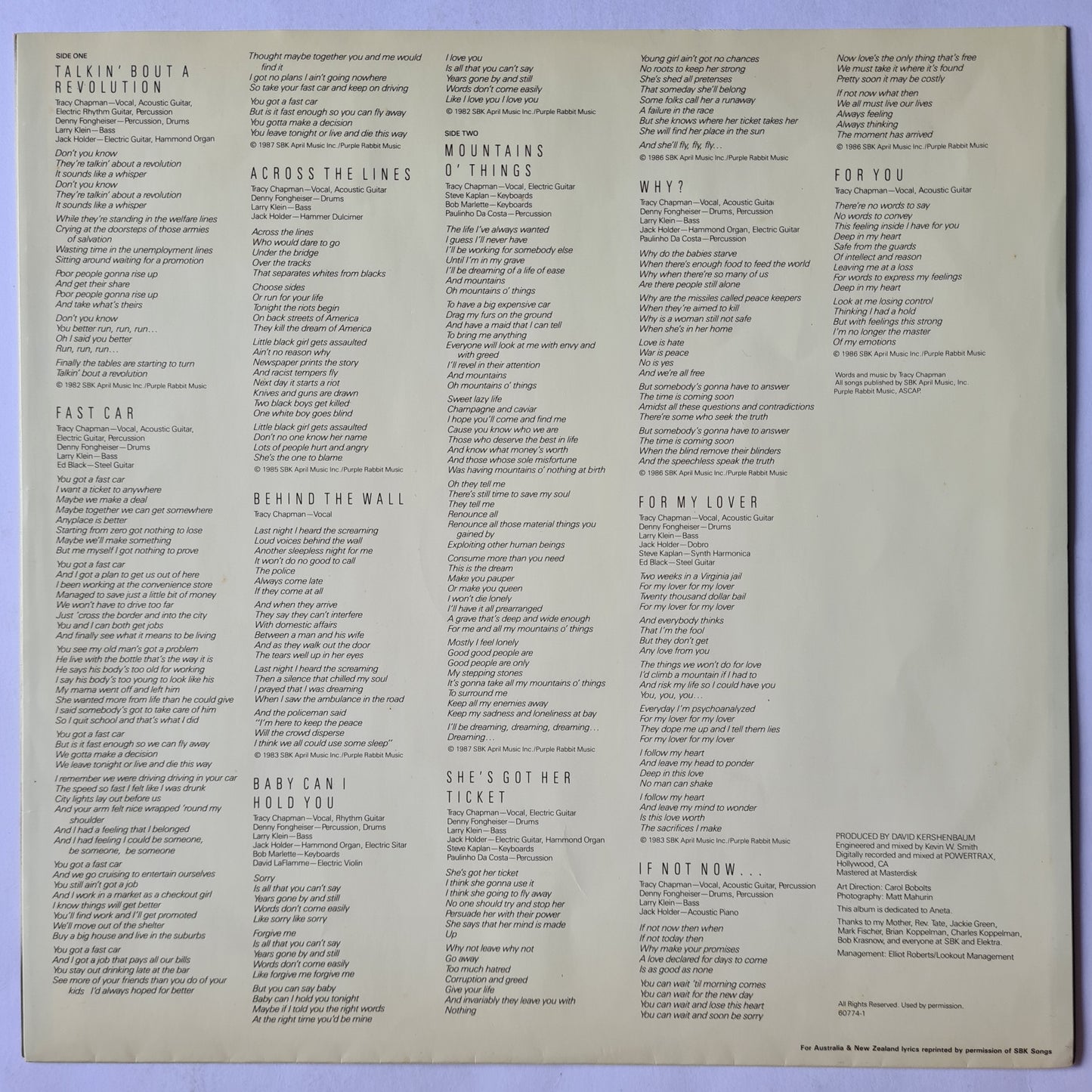 Tracy Chapman – Tracy Chapman - 1988 - Australian Pressing- Vinyl Record LP