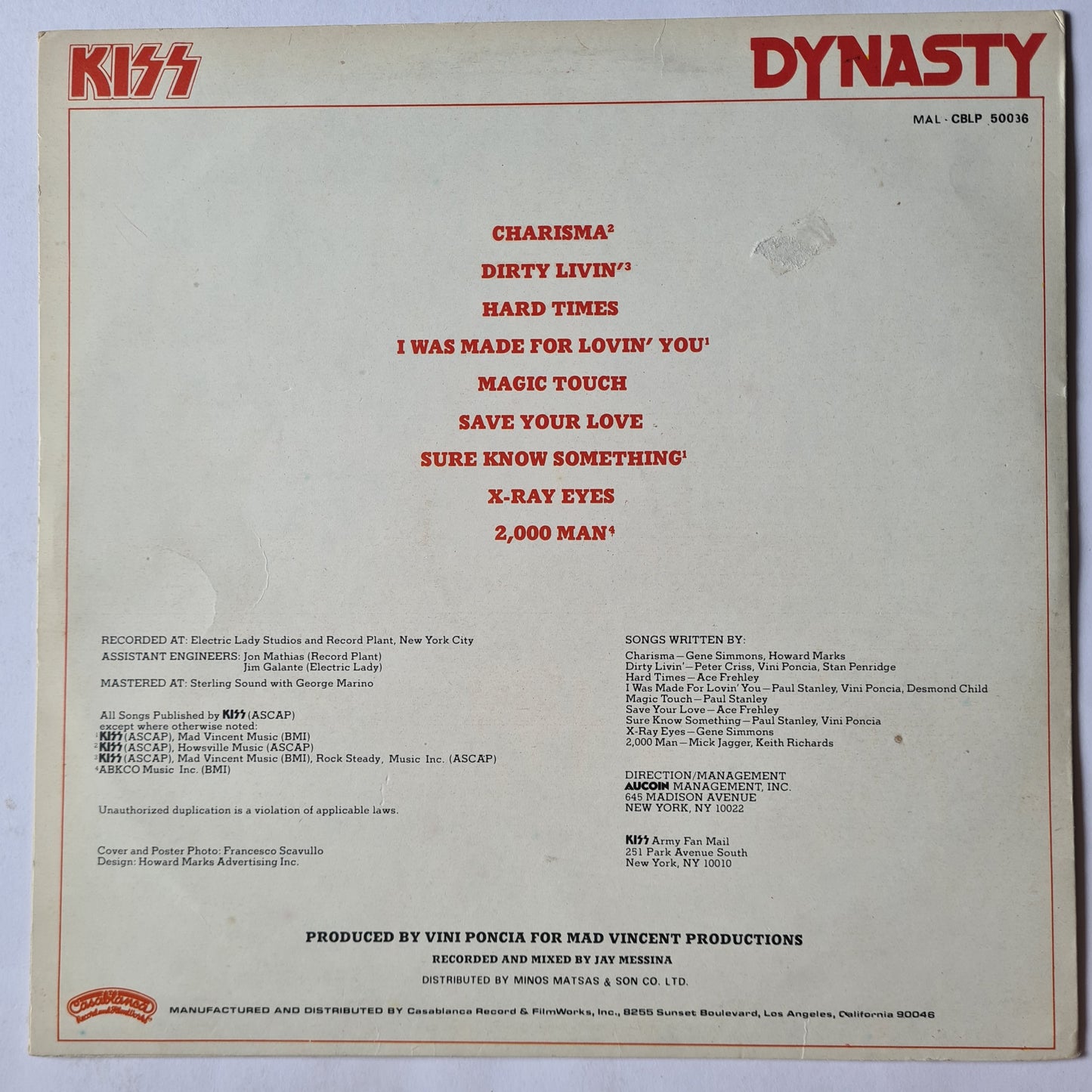 KISS – Dynasty - 1979 - (Greek Pressing) Vinyl Record LP