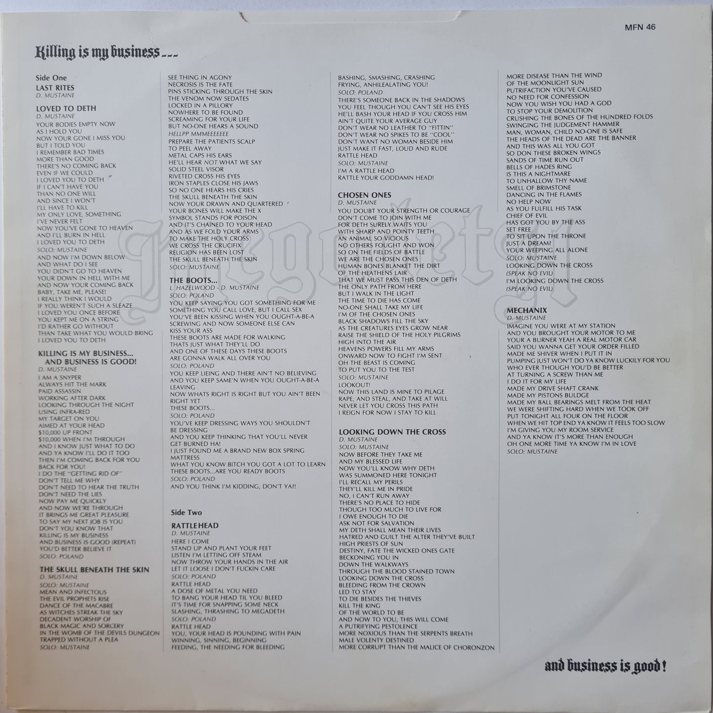 Megadeth – Killing Is My Business... And Business Is Good! - 1986 - Vinyl Record LP