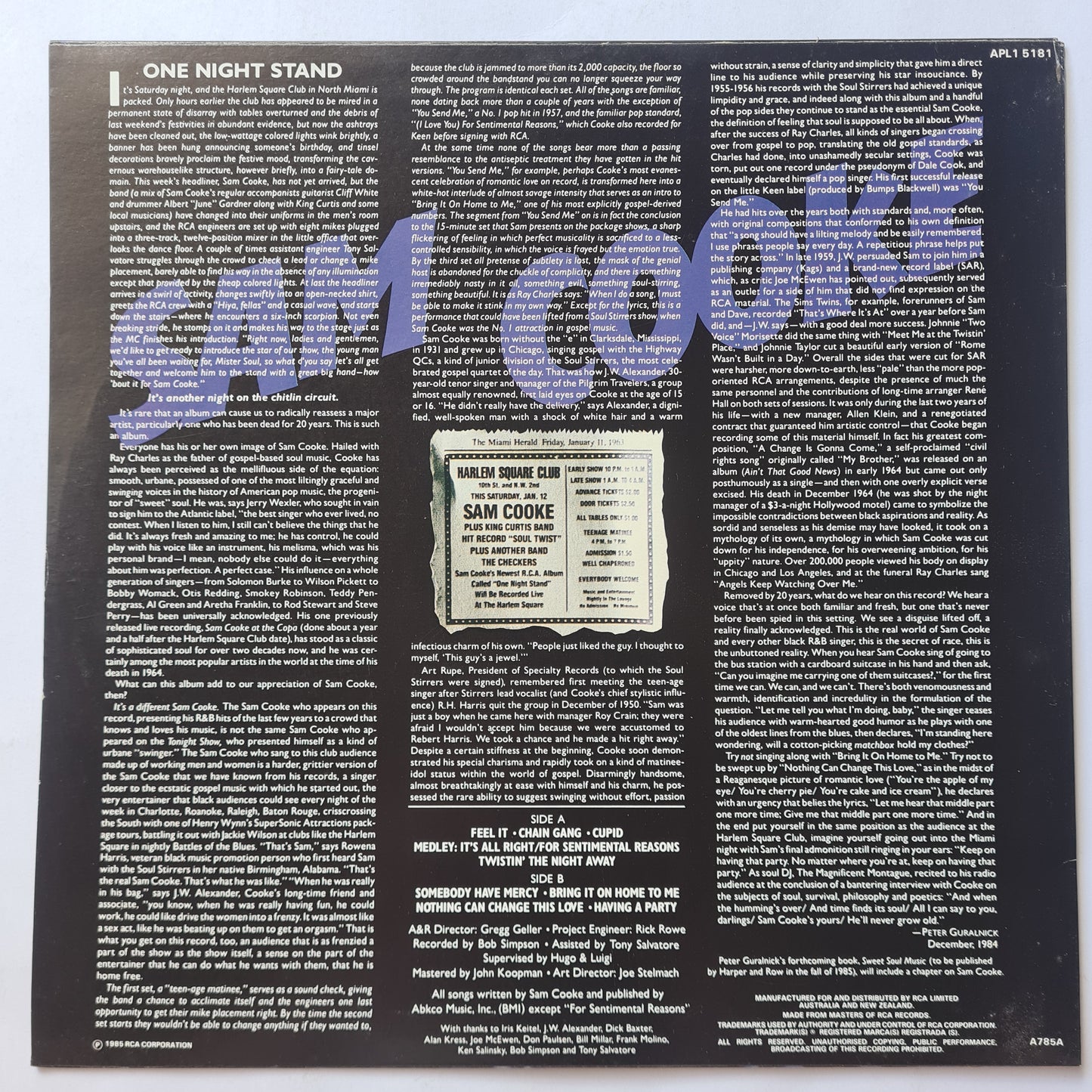 Sam Cooke – Live At The Harlem Square Club 1963 - 1983 - Vinyl Record LP
