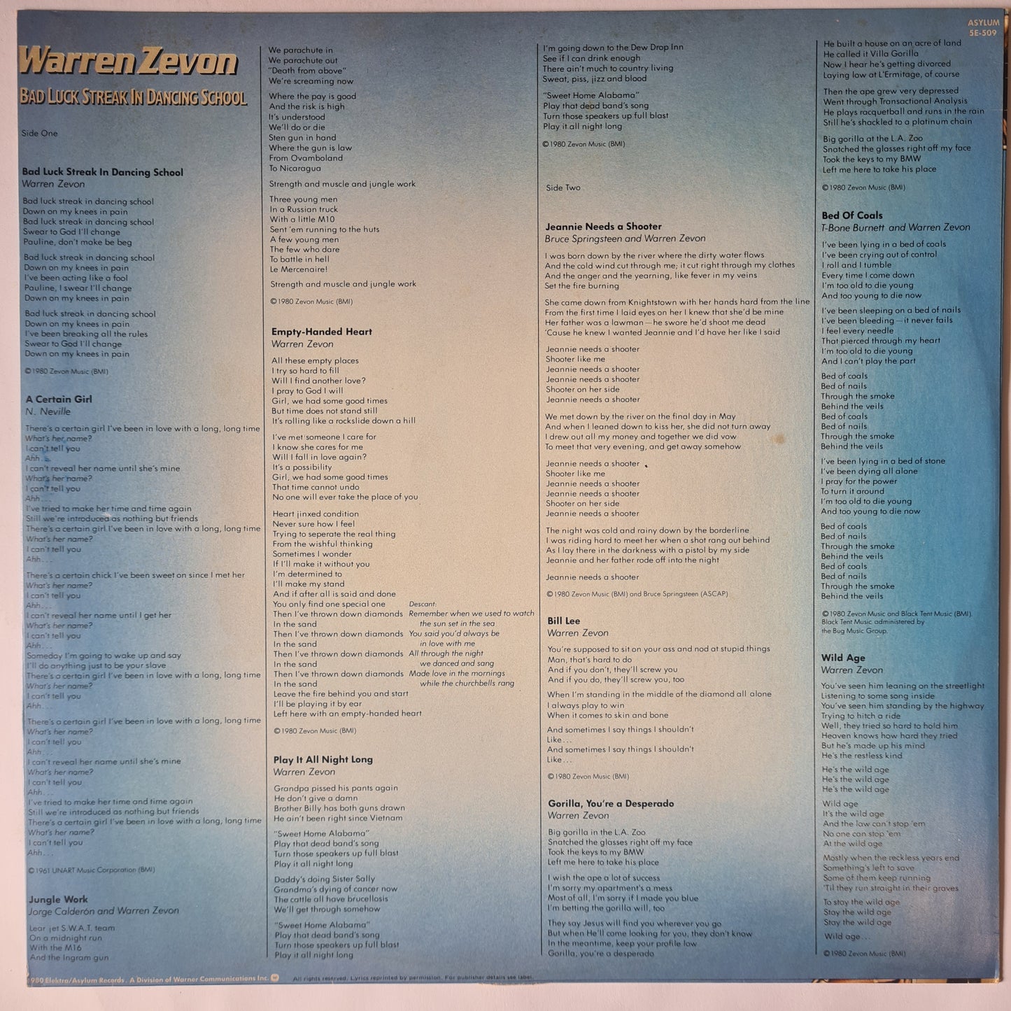 Warren Zevon – Bad Luck Streak In Dancing School - 1980 - Vinyl Record