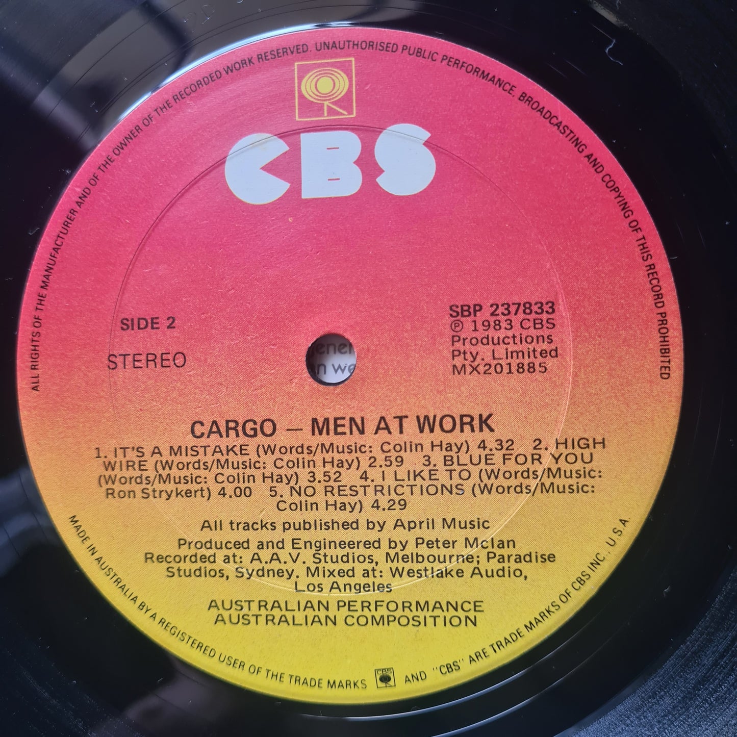 Men At Work – Cargo - 1983 - Vinyl Record LP