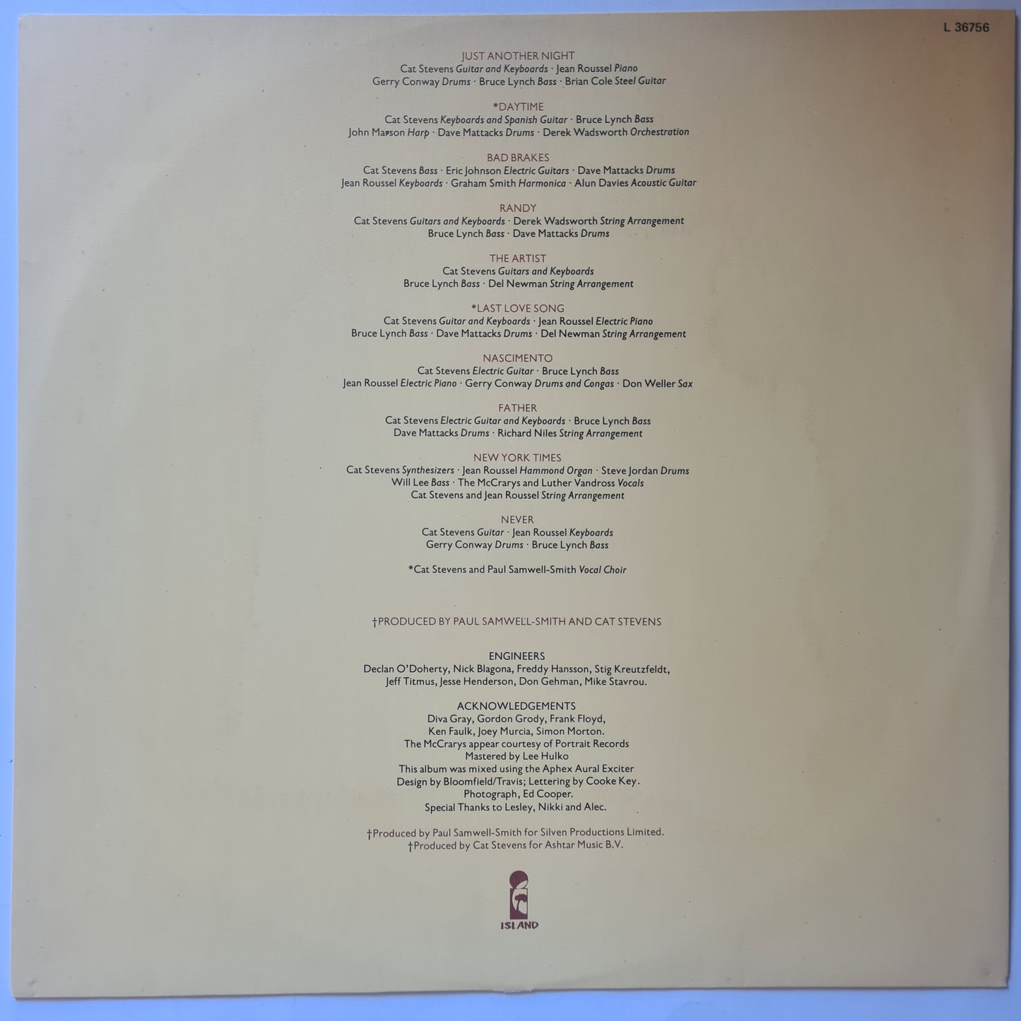 Cat Stevens – Back To Earth - 1978 - Vinyl Record LP