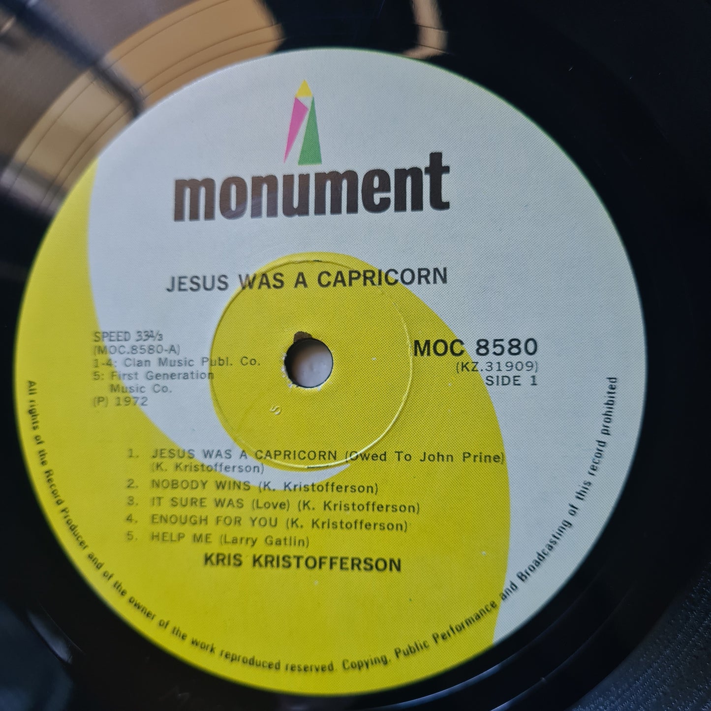 Kris Kristofferson – Jesus Was A Capricorn - 1972 - Vinyl Record LP (RARE South African Pressing)