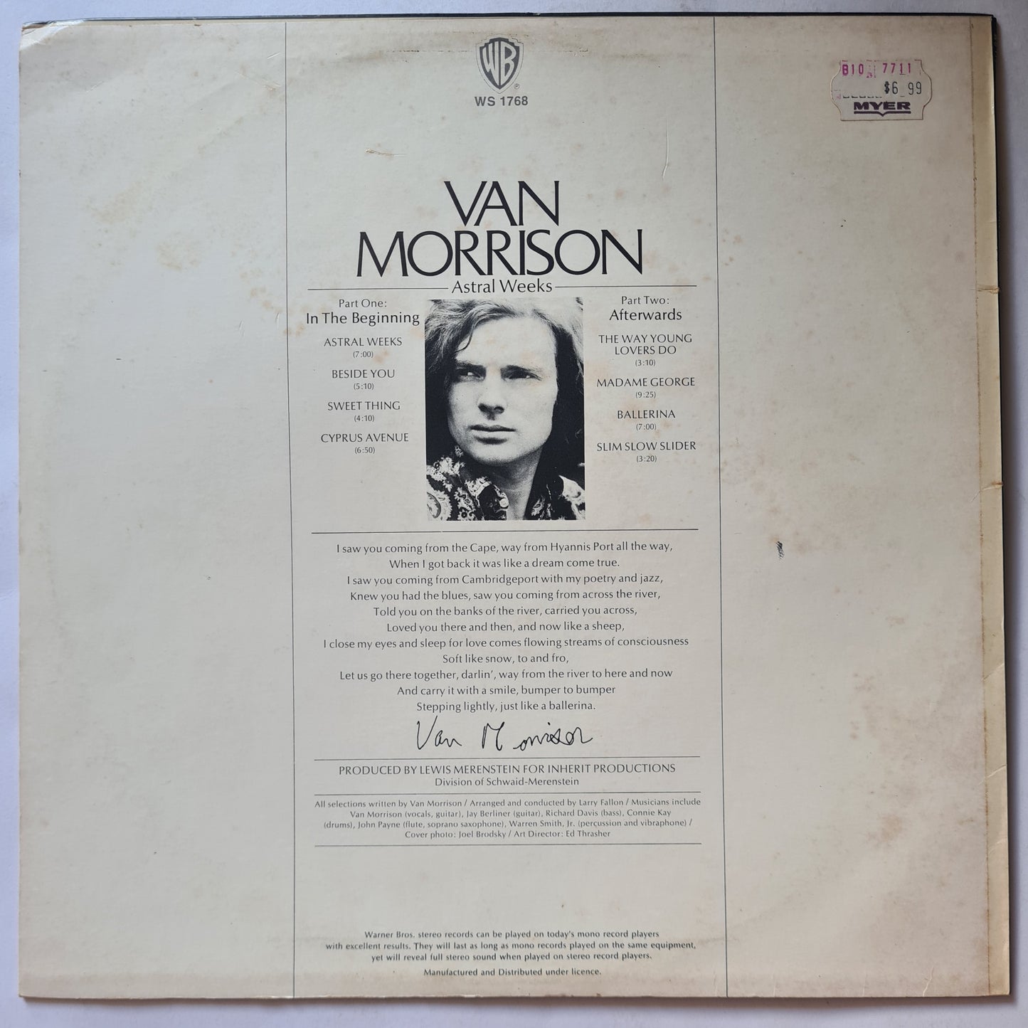 Van Morrison – Astral Weeks - 1968 (Australian 1973 Pressing) - Vinyl Record LP (near mint)