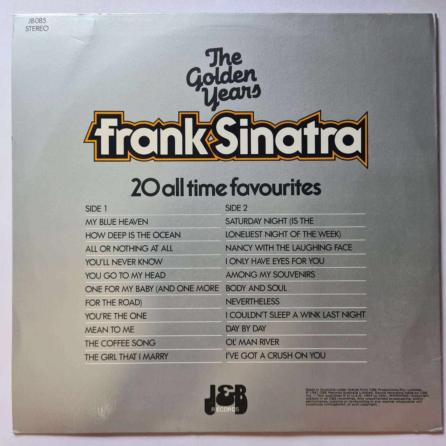 Frank Sinatra – The Golden Years - 1981 - Vinyl Record LP (near mint)