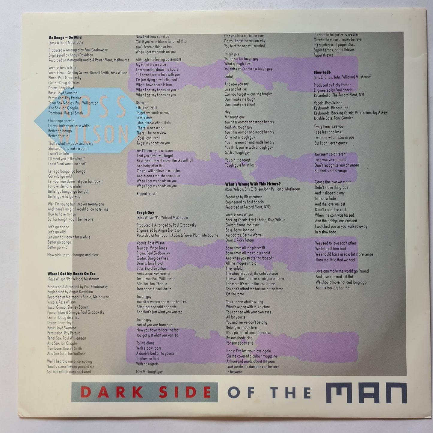 Ross Wilson – Dark Side Of The Man - 1989 - Vinyl Record LP (SIGNED BY ROSS WILSON)