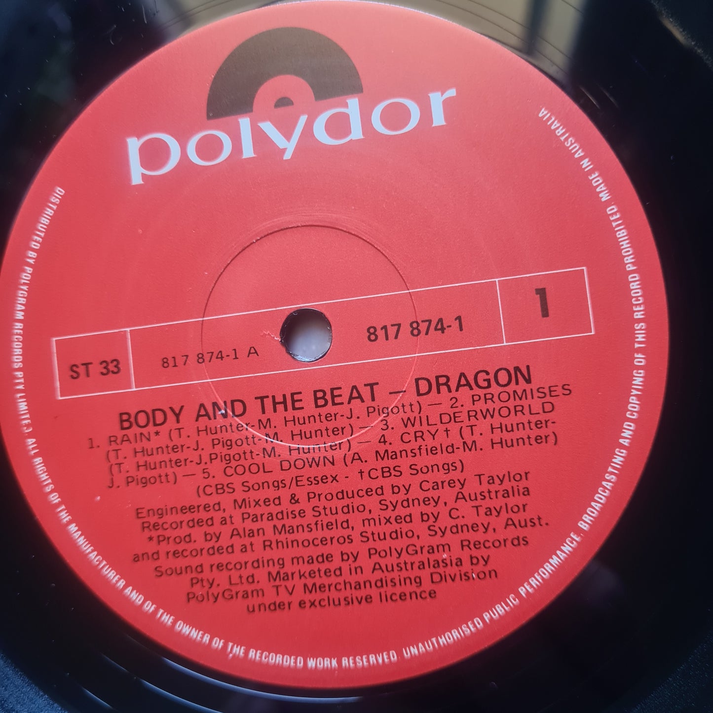 Dragon – Body & The Beat - 1984 - Vinyl Record LP (SIGNED BY TODD HUNTER) - Inner sleeve only, no cover