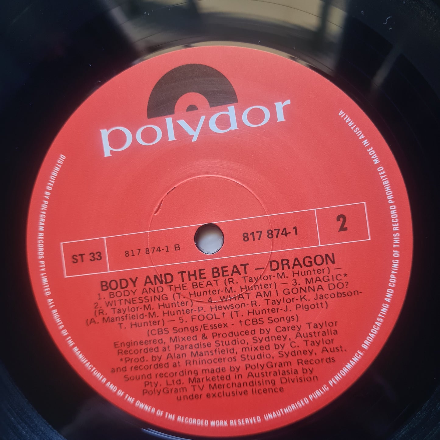 Dragon – Body & The Beat - 1984 - Vinyl Record LP (SIGNED BY TODD HUNTER) - Inner sleeve only, no cover