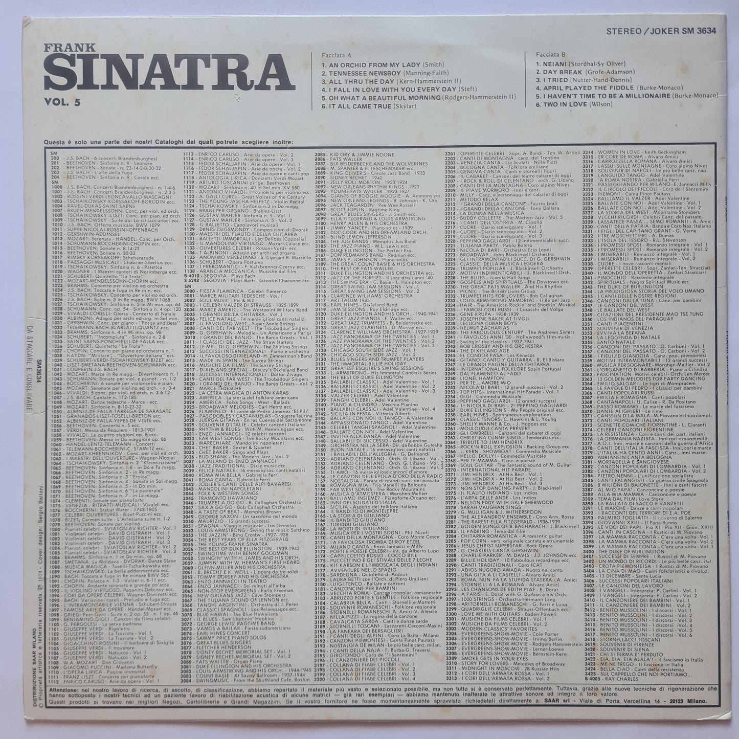 Frank Sinatra – Vol.5 - 1974 (Italian Release) - Vinyl Record LP (near mint)