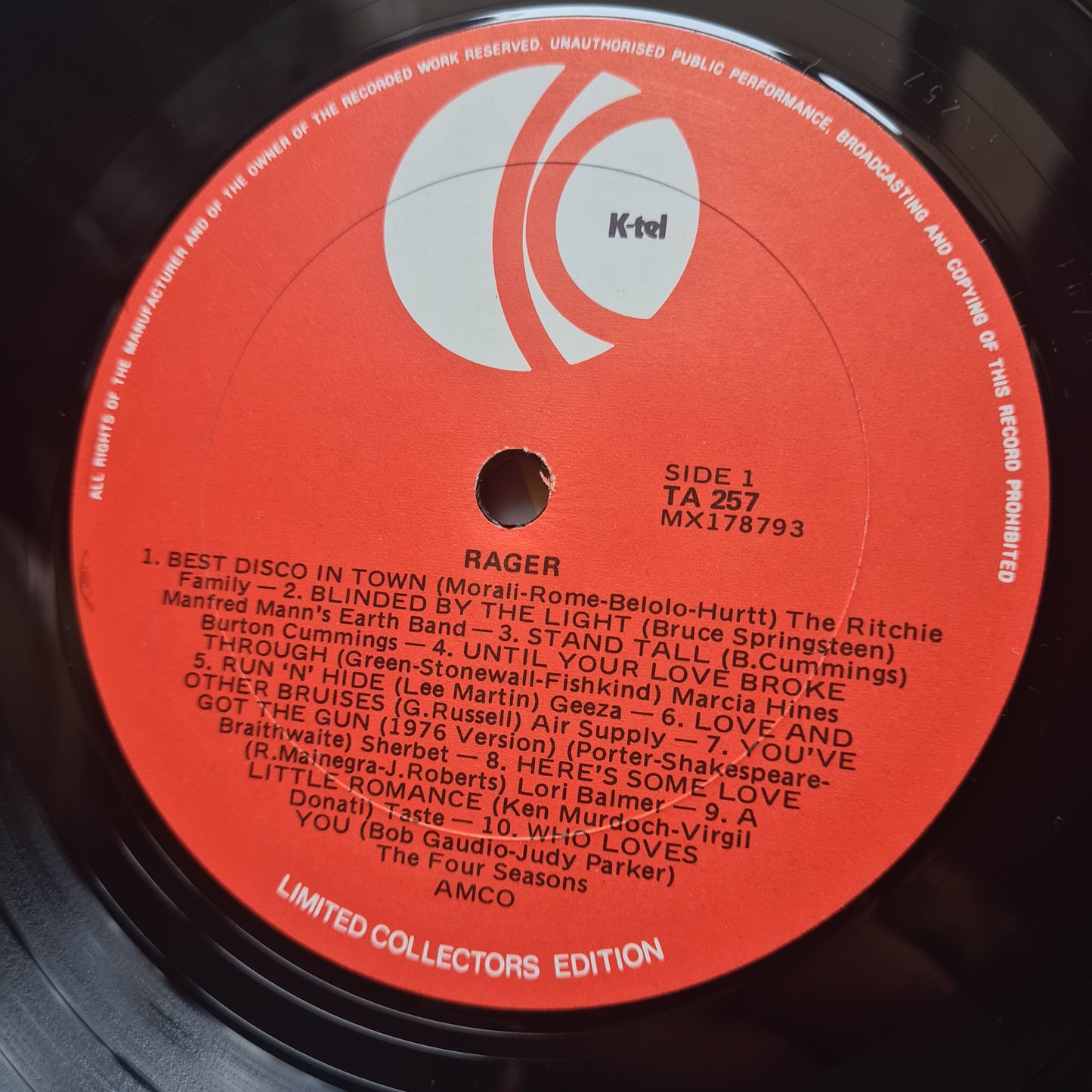 Various Artists (KISS, Hush etc) – Rager (textured embossed lips version) - 1977 - Vinyl Record LP