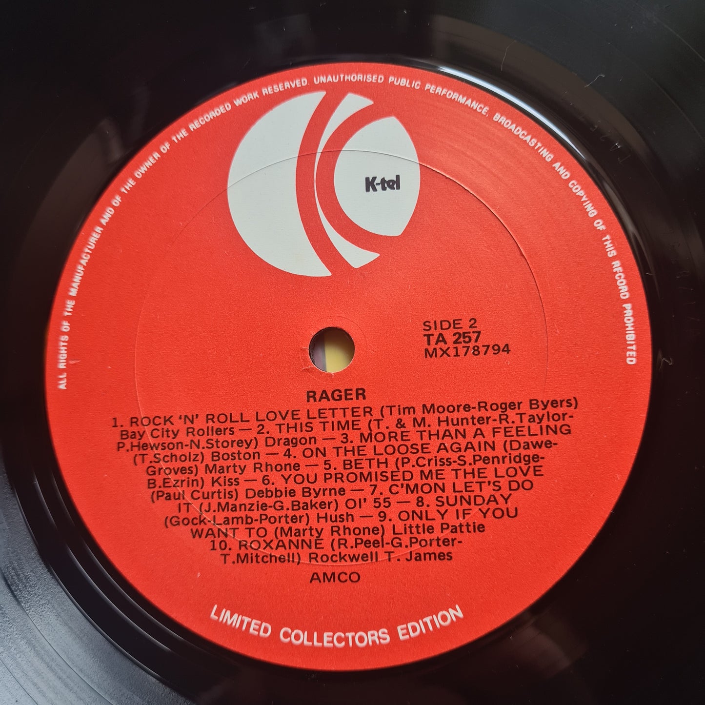 Various Artists (KISS, Hush etc) – Rager (textured embossed lips version) - 1977 - Vinyl Record LP
