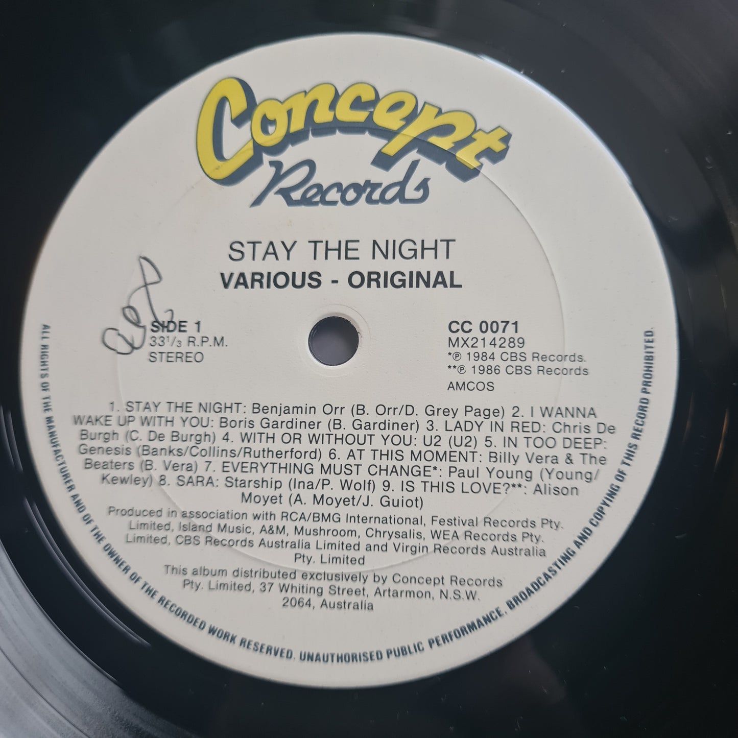 Various Artists – Stay The Night - 1987 - Vinyl Record LP