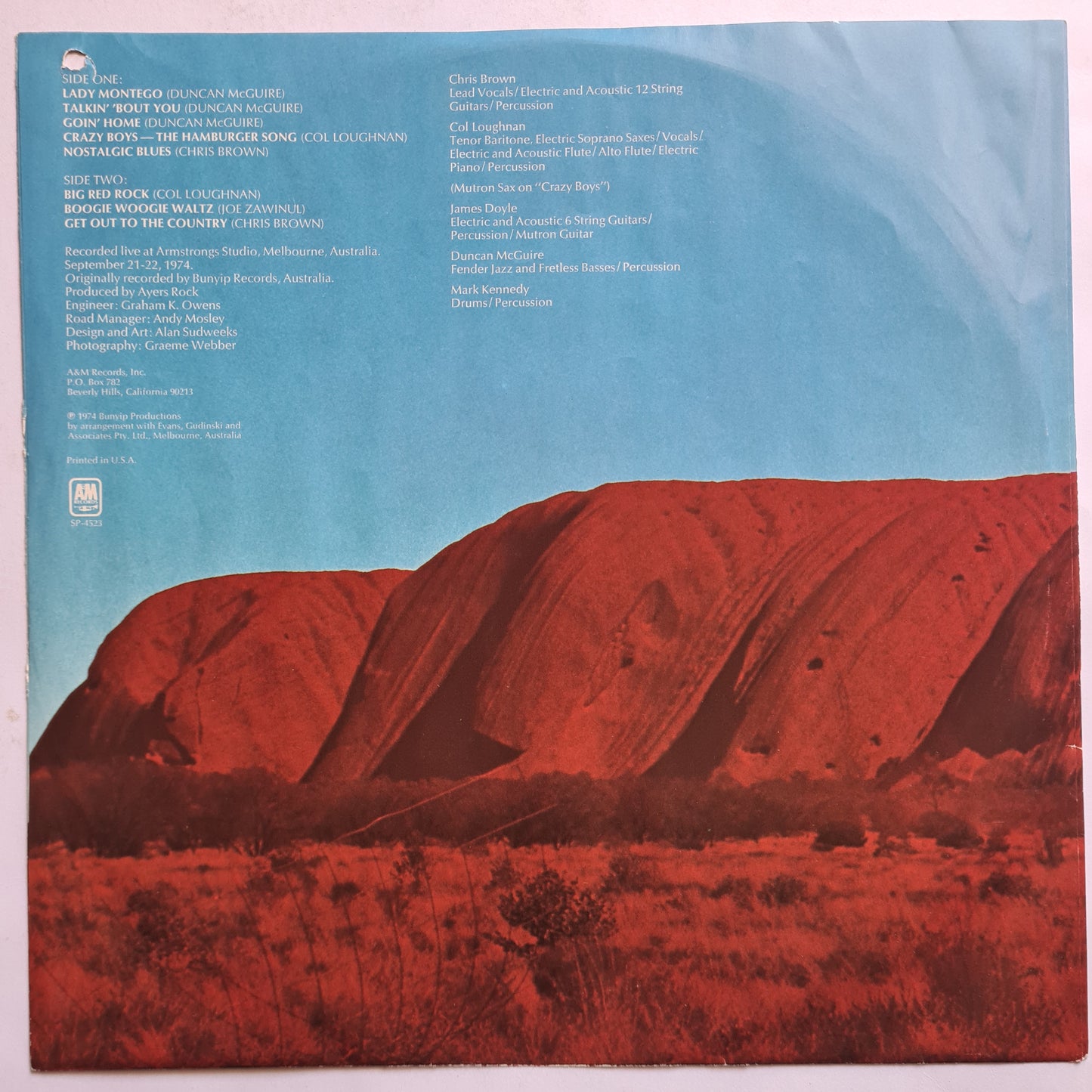 Ayers Rock – Big Red Rock - 1974 (USA Promo, Monarch Pressing) - Vinyl Record LP