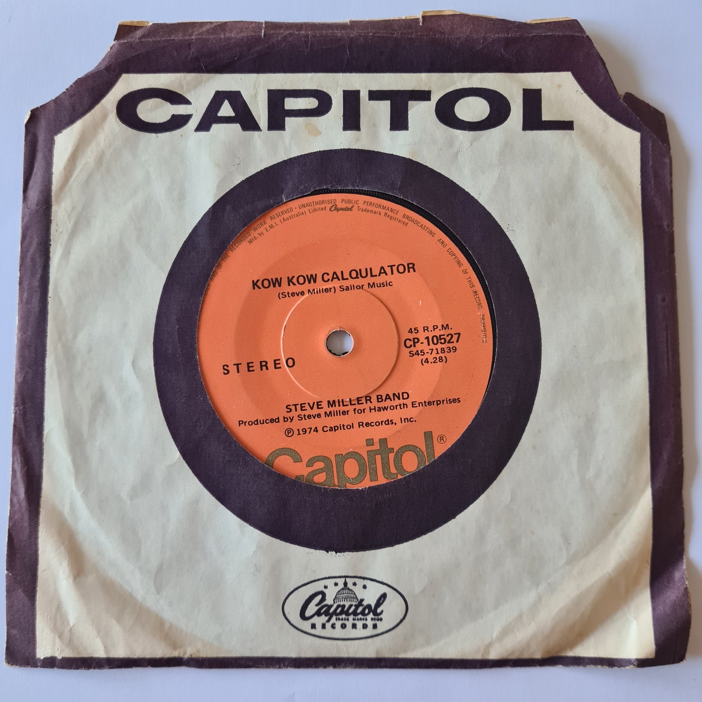 Steve Miller Band - Living In The U.S.A. / Kow Kow Calqulator - 1974 - Vinyl Record 7" Single - 45 RPM