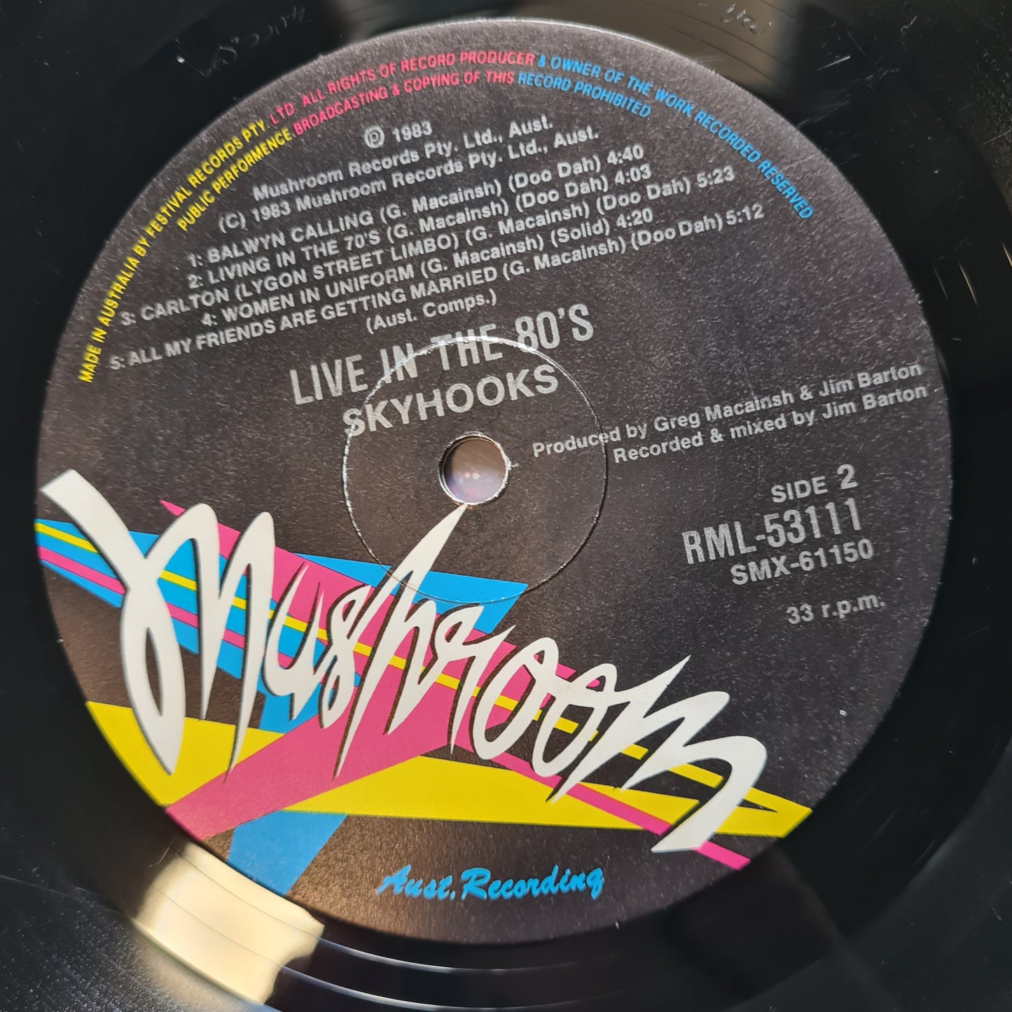 Skyhooks – Live In The 80's - 1983 - Vinyl Record LP