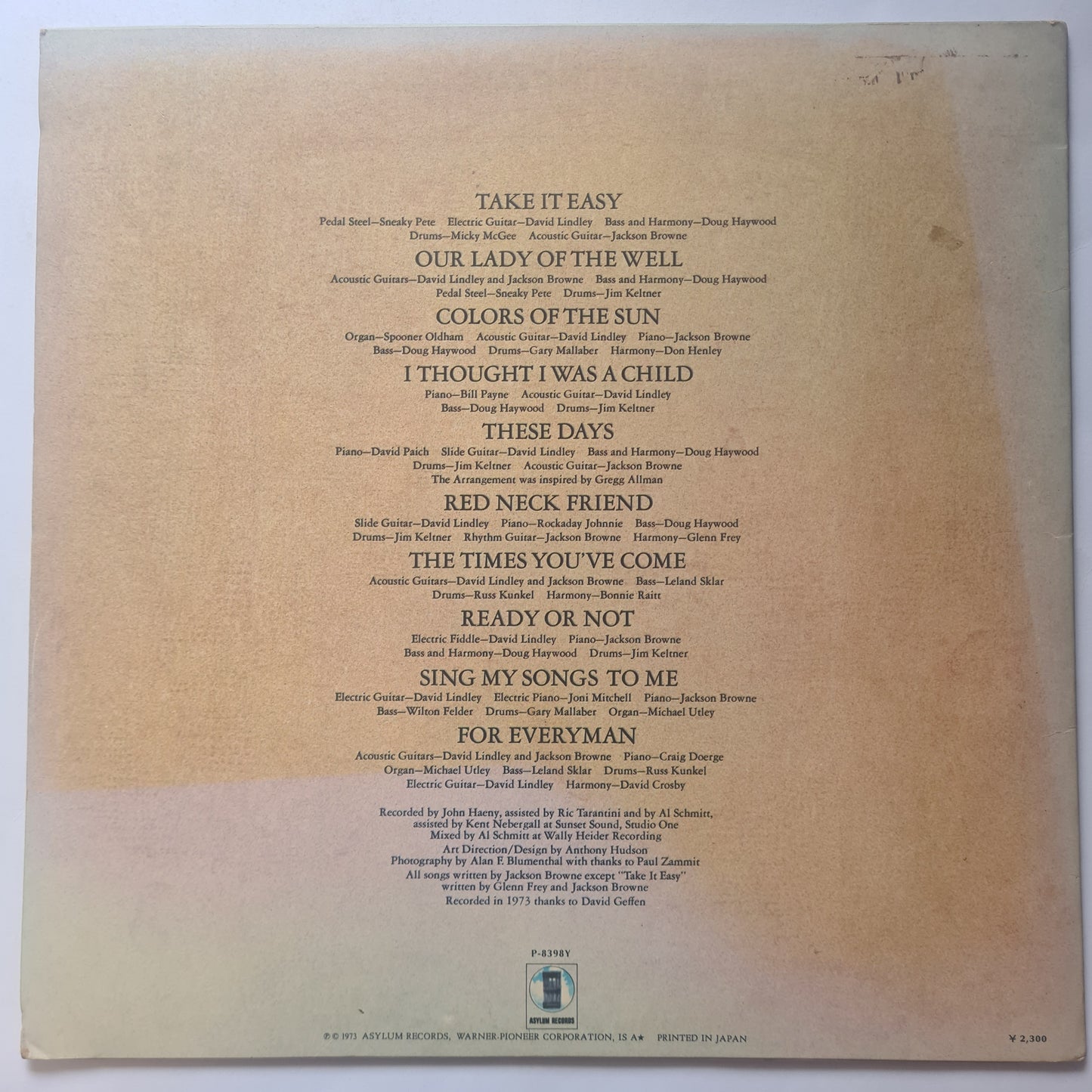 Jackson Browne – For Everyman - 1973 - Vinyl Record LP