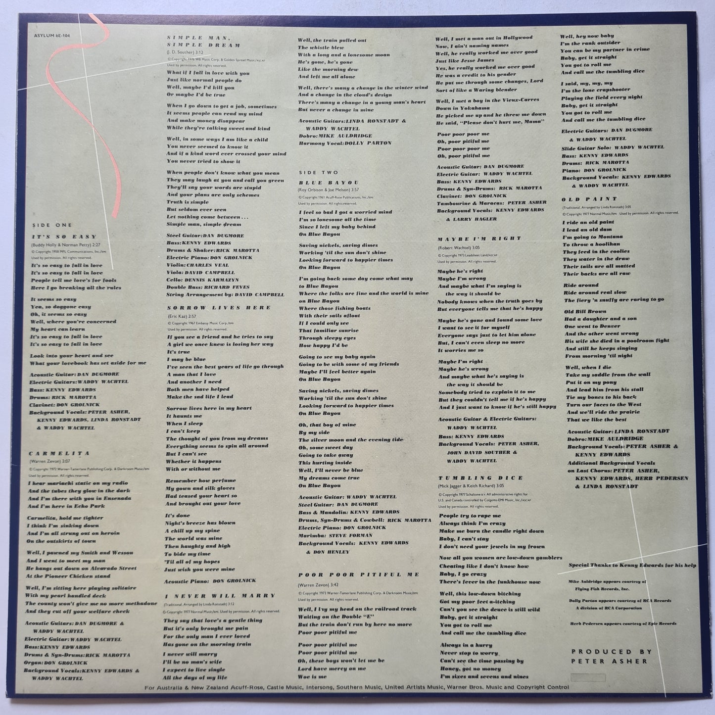 Linda Ronstadt – Simple Dreams - 1977 (Gatefold) - Vinyl Record LP (near mint)