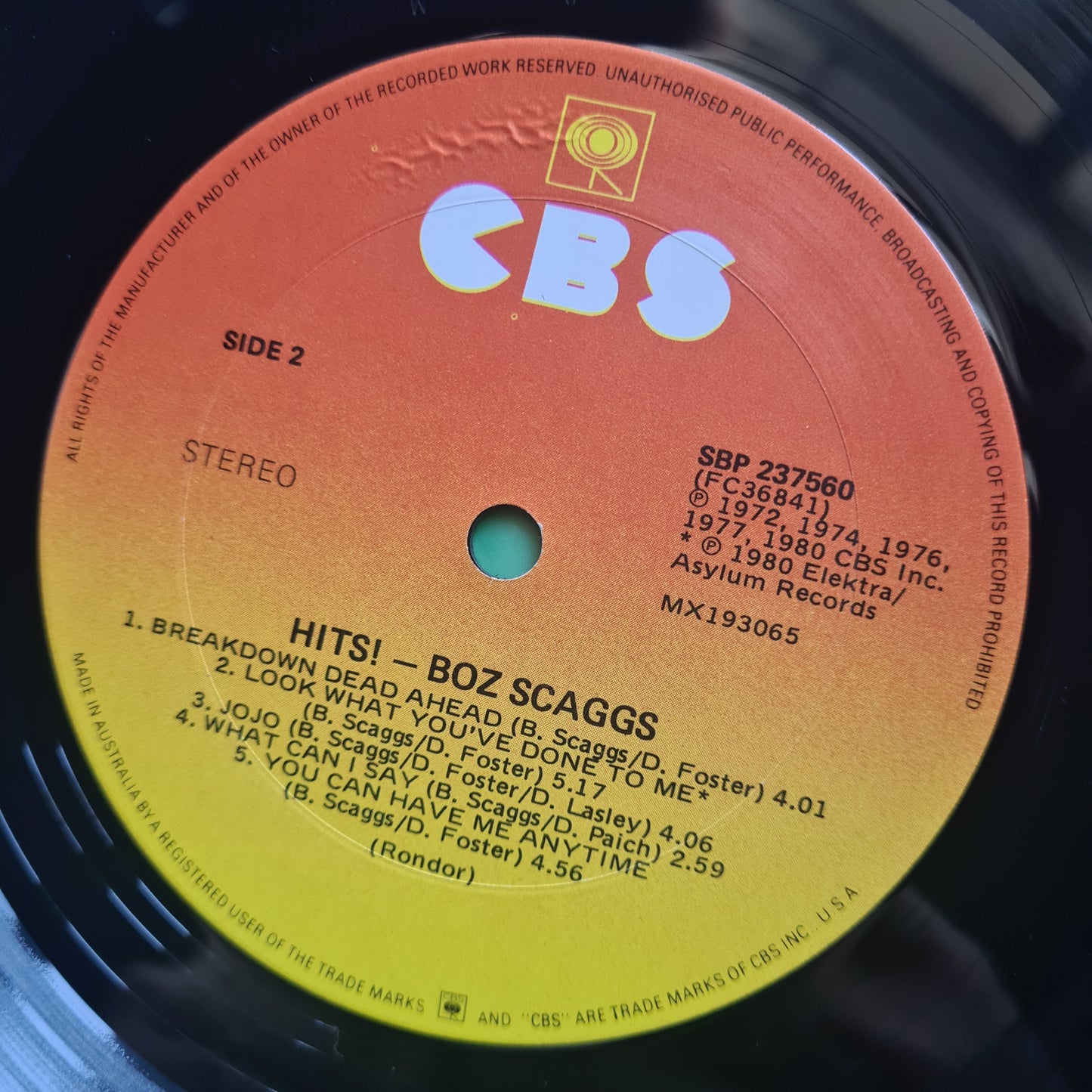 Boz Scaggs – HITS! - 1980 - Vinyl Record LP