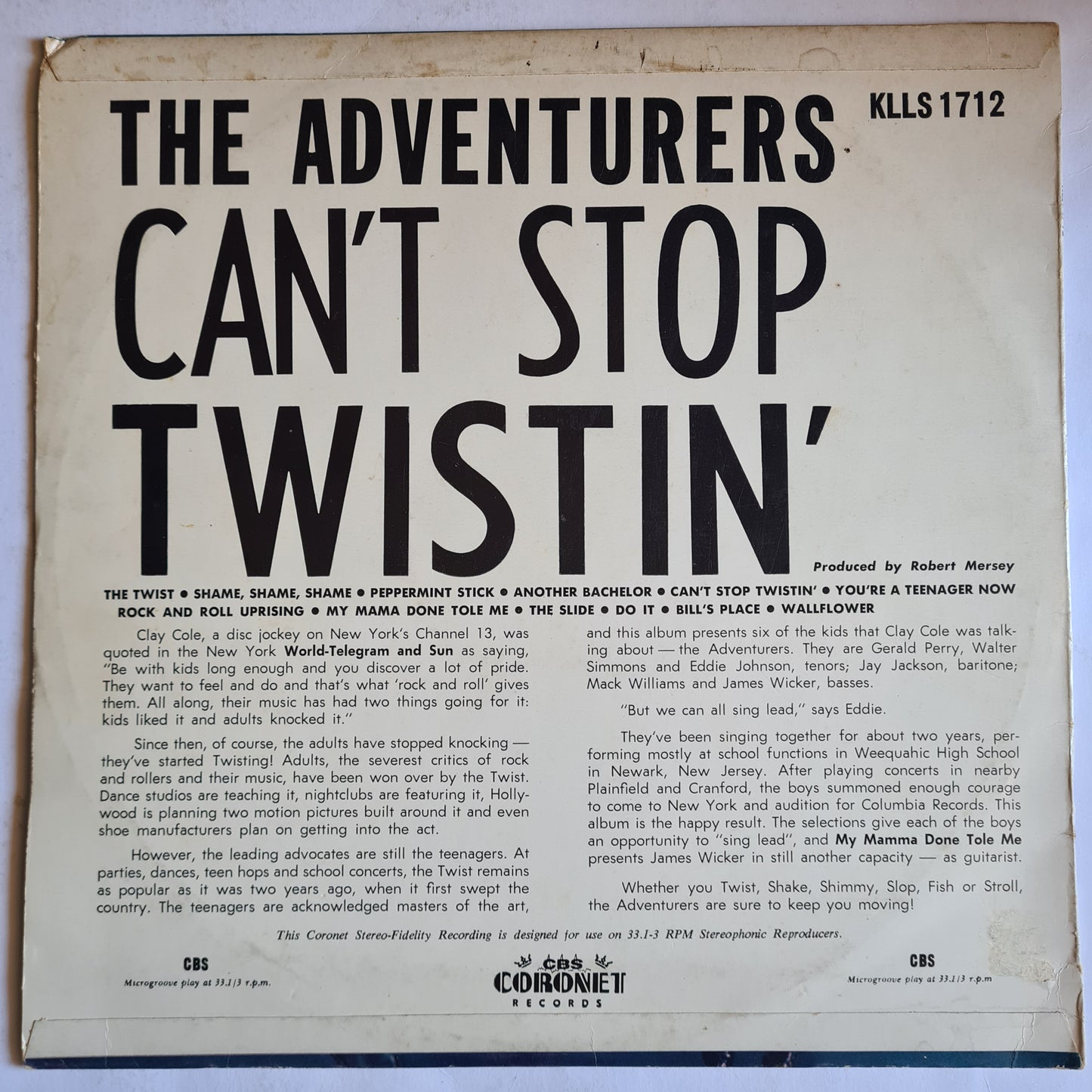 The Adventurers – Can't Stop Twistin' - 1961 - Vinyl Record LP
