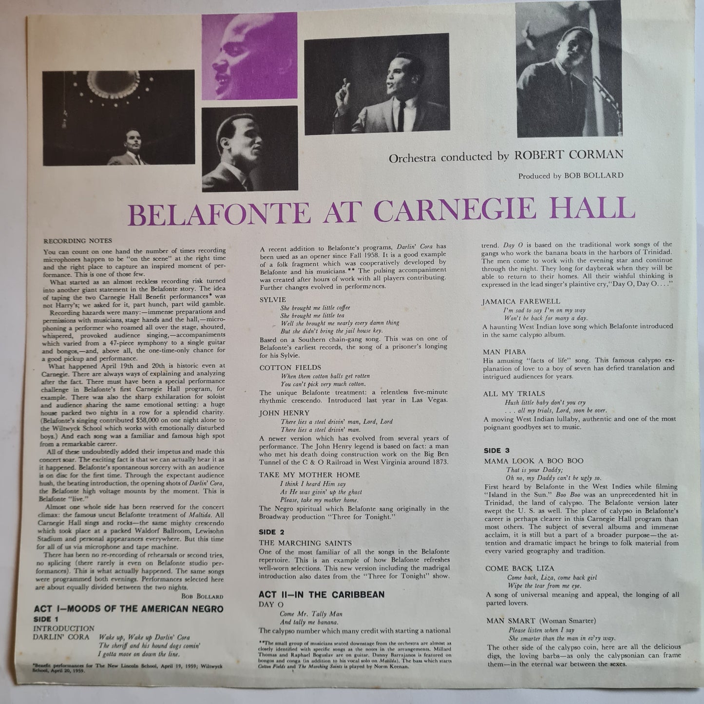 Harry Belafonte – Belafonte At Carnegie Hall: The Complete Concert - 1959 - Vinyl Record 2LP