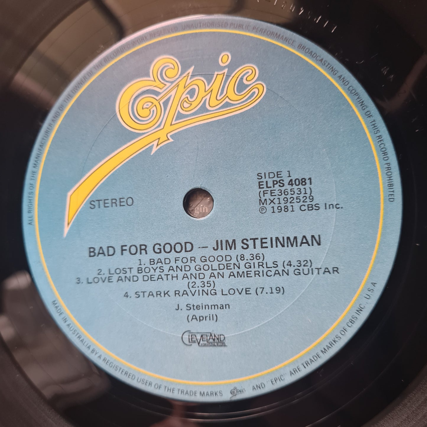 Jim Steinman (Meatloaf) – Bad For Good - 1981 - Vinyl Record LP