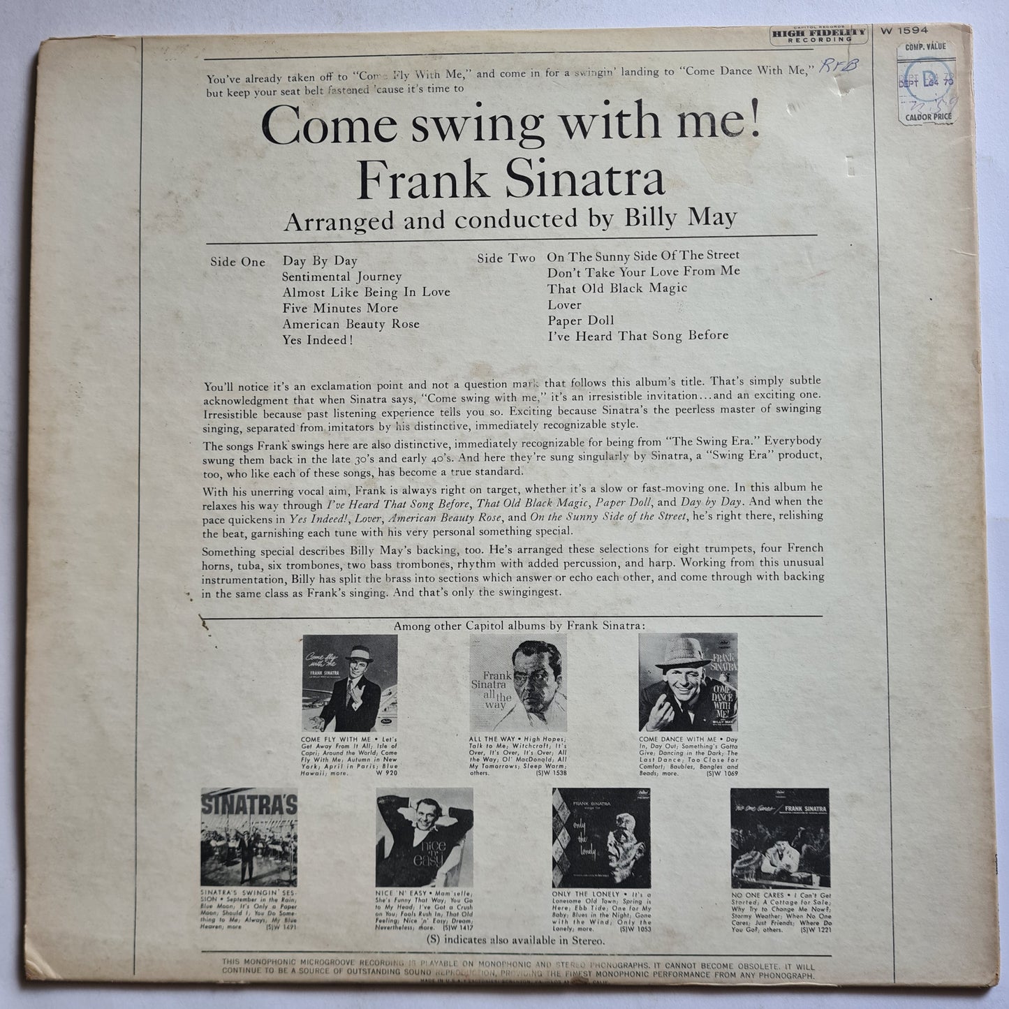 Frank Sinatra – Come Swing With Me! - 1961 - Vinyl Record LP