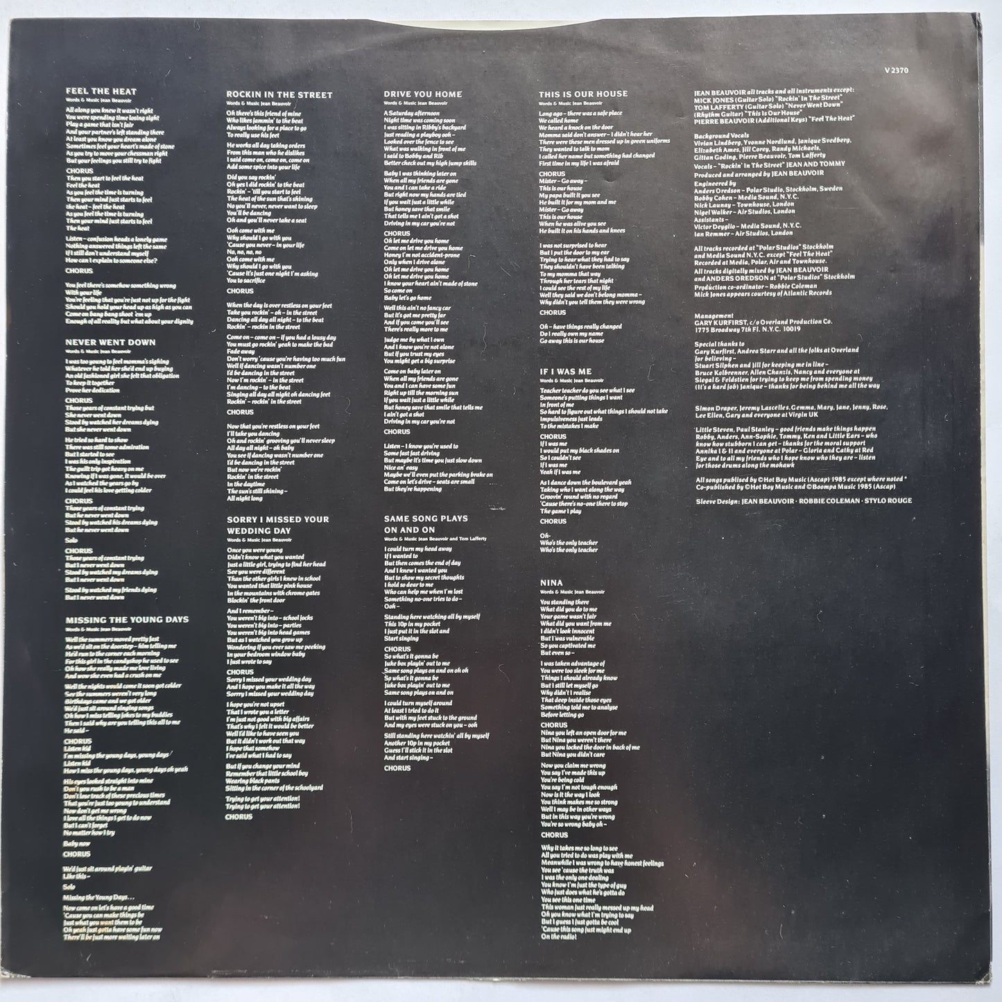 Jean Beauvoir – Drums Along The Mohawk - 1986 - Vinyl Record LP (KISS related)