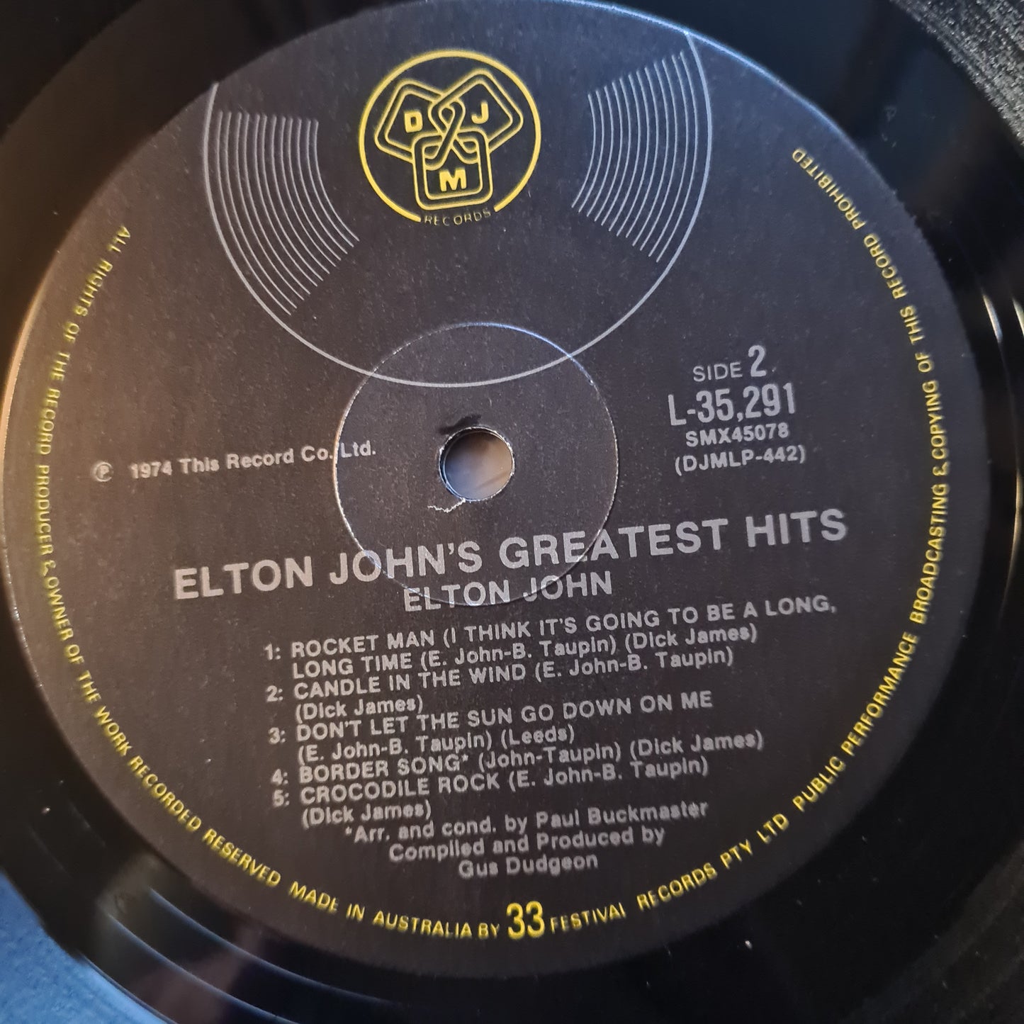 Elton John – Greatest Hits - 1974 - Vinyl Record LP