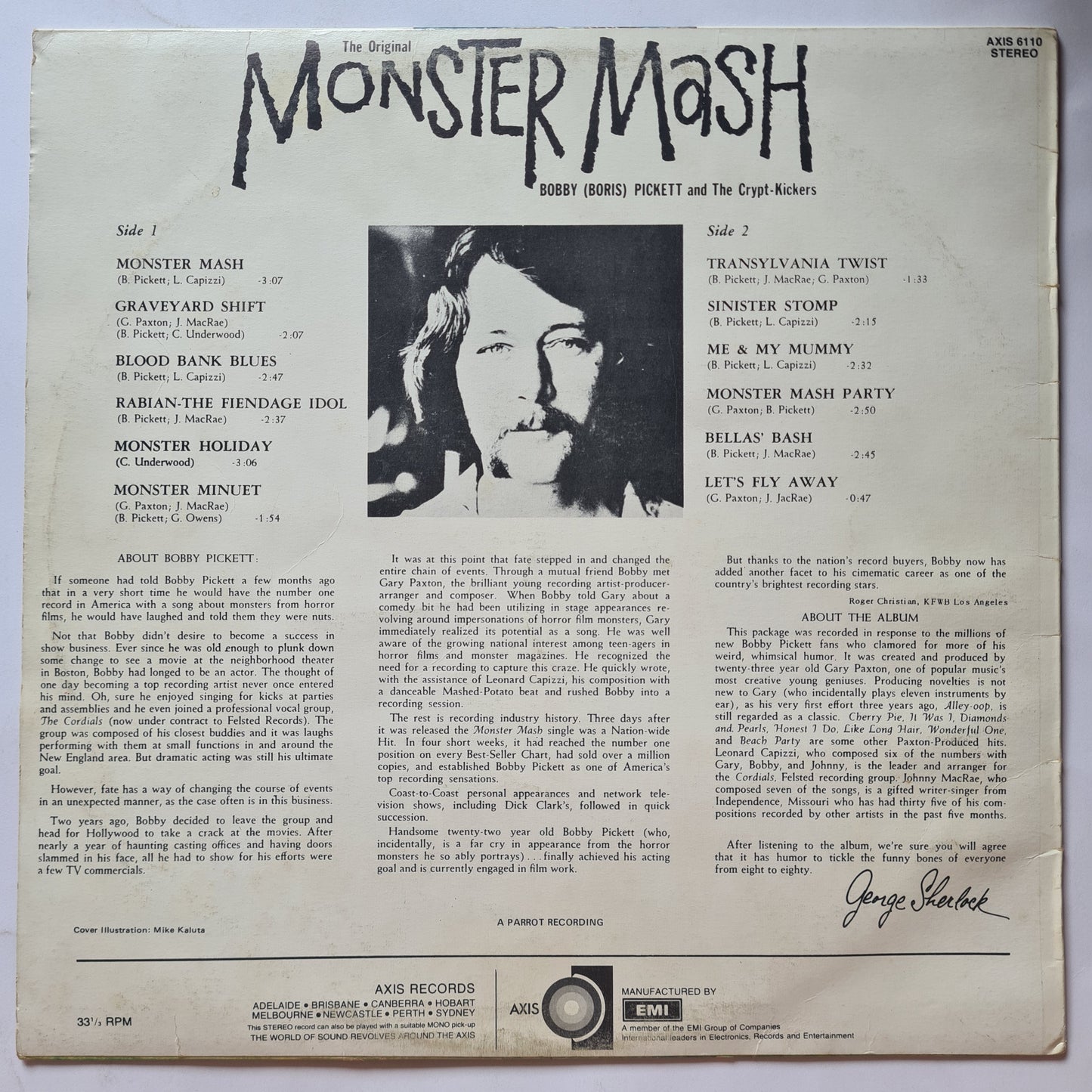 Bobby (Boris) Pickett And The Crypt-Kickers – The Original Monster Mash - 1973 - Vinyl Record LP
