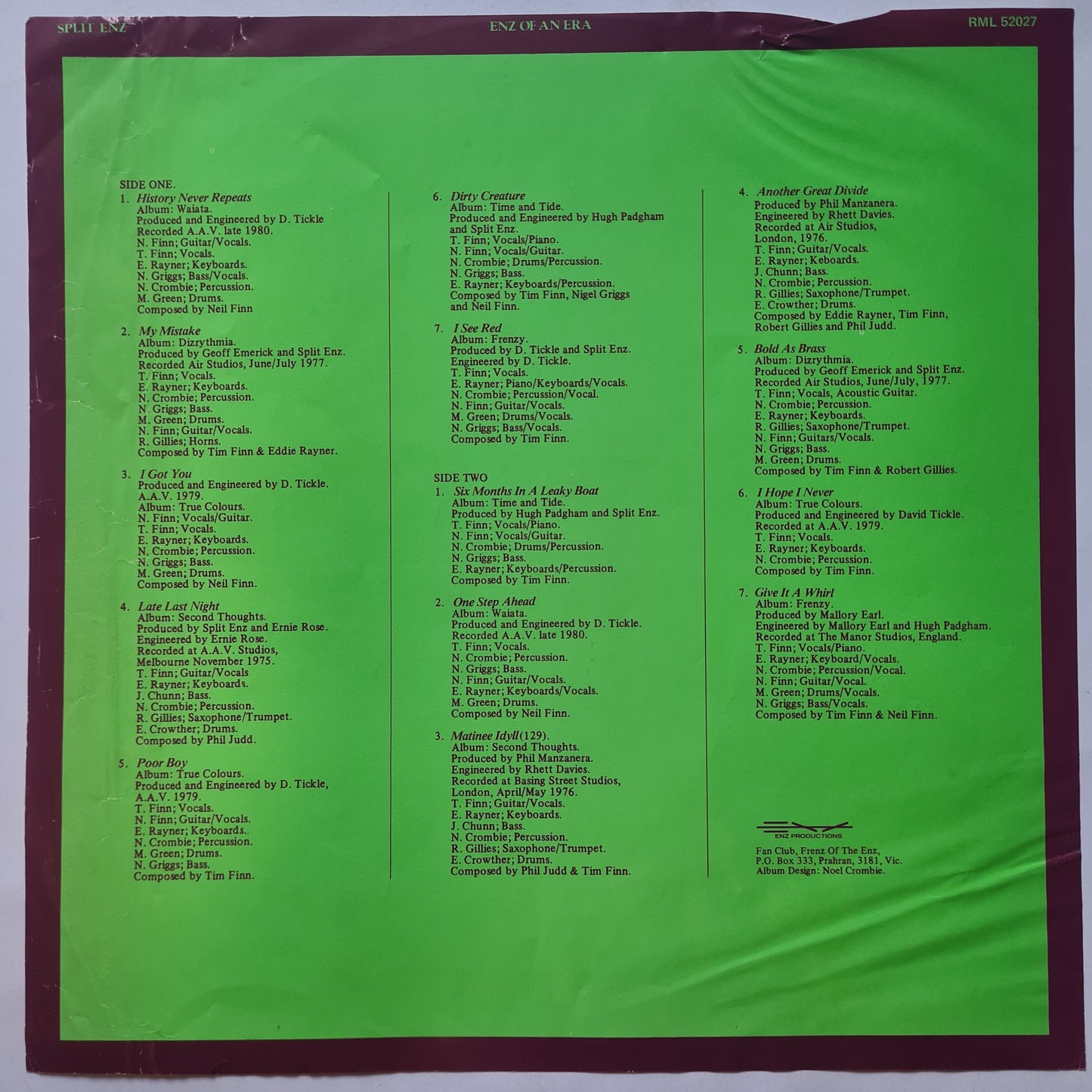 Split Enz – Enz Of An Era: Very Best Of 1975 to 1982 - 1982 - Vinyl Record LP (with poster)
