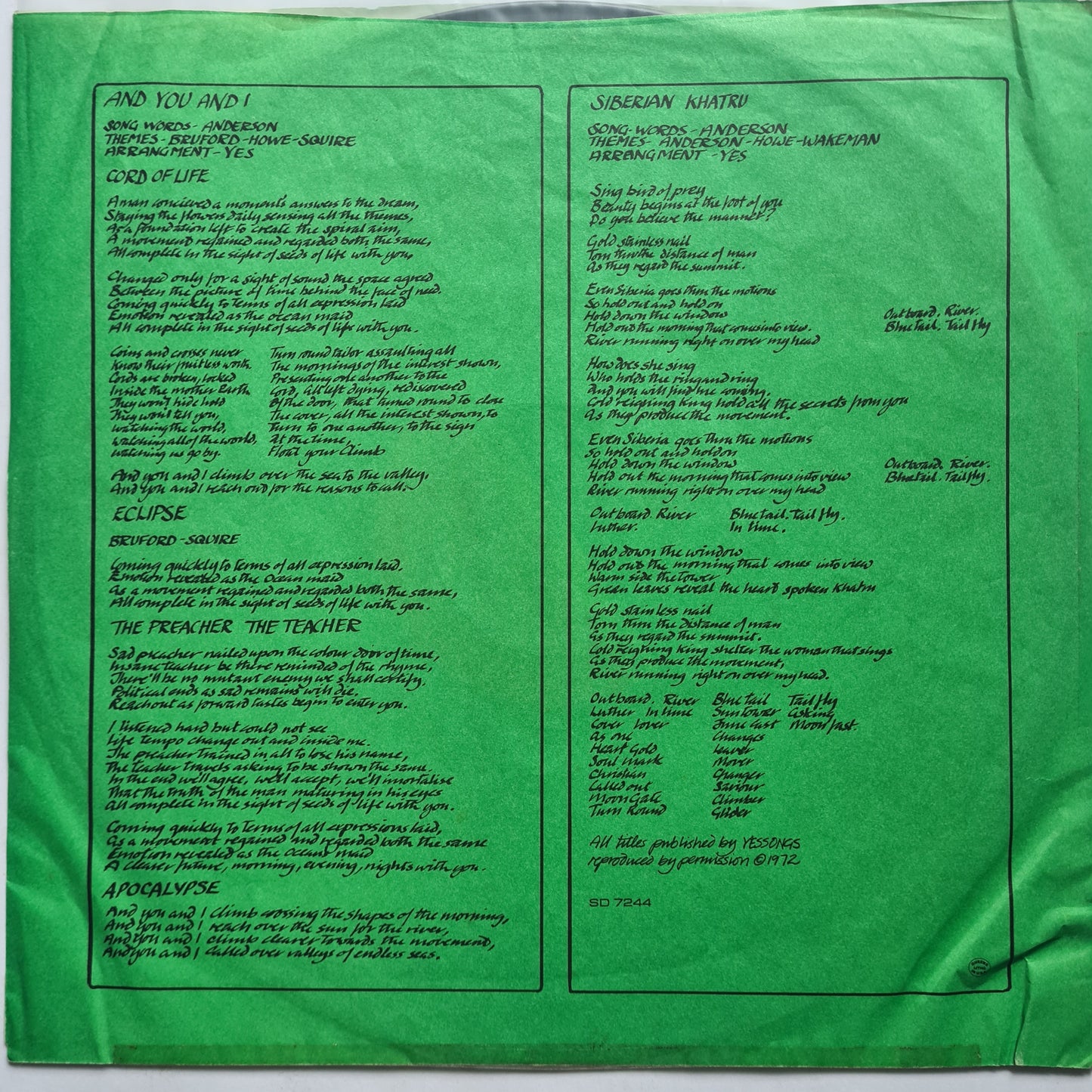 YES – Close To The Edge - 1972 - Vinyl Record LP Gatefold