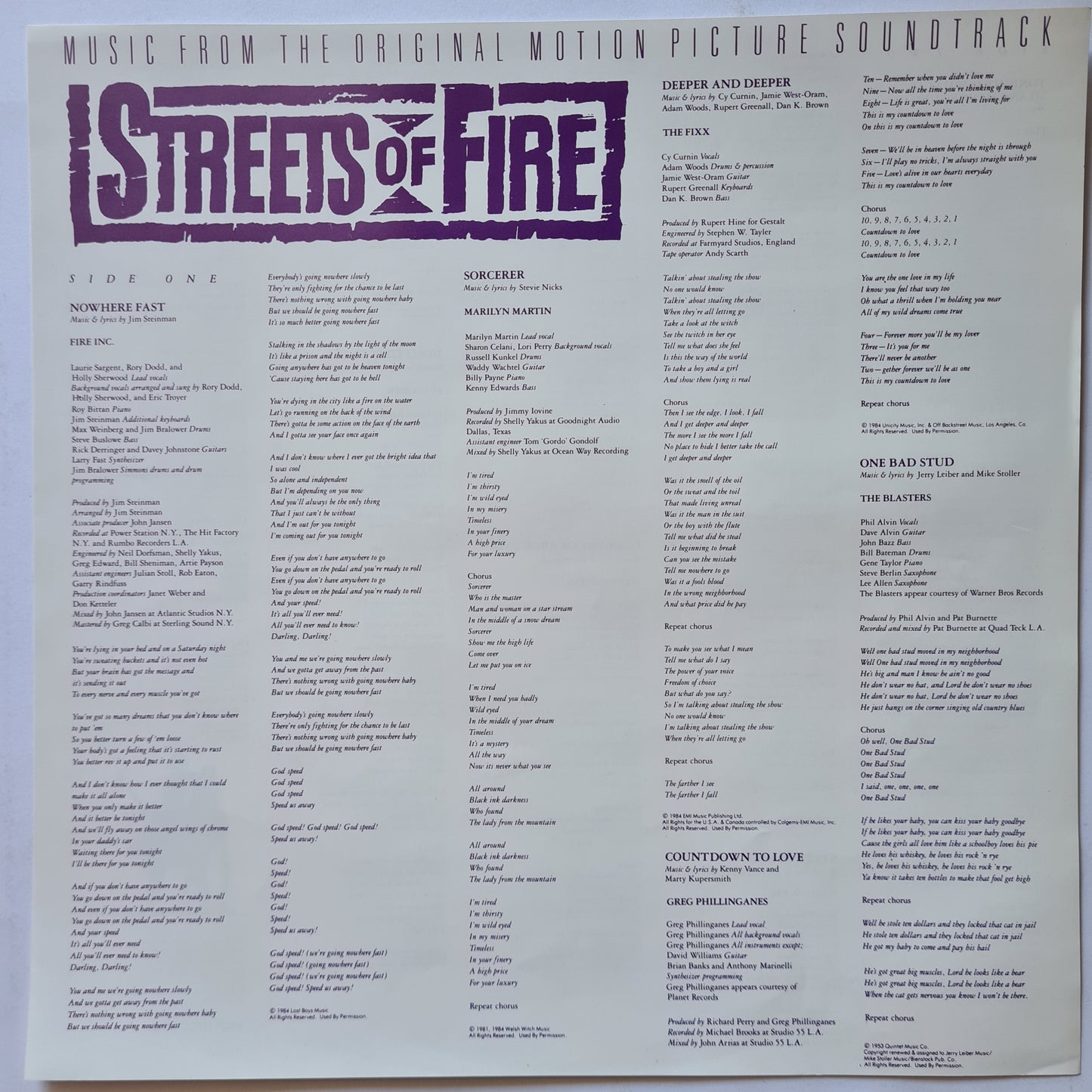 Streets Of Fire – The Original Movie Soundtrack - 1984 (Japanese Pressing) - Vinyl Record LP