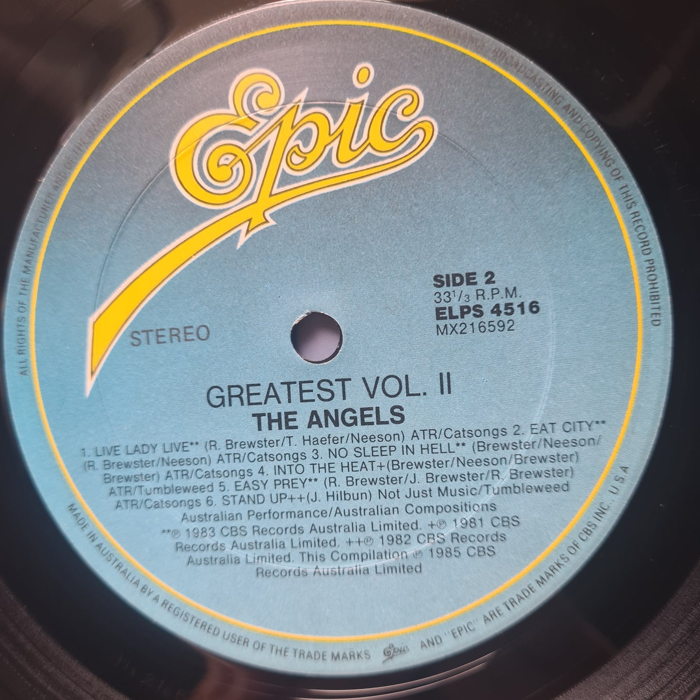 The Angels – Greatest Vol. II - 1985 - Vinyl Record LP