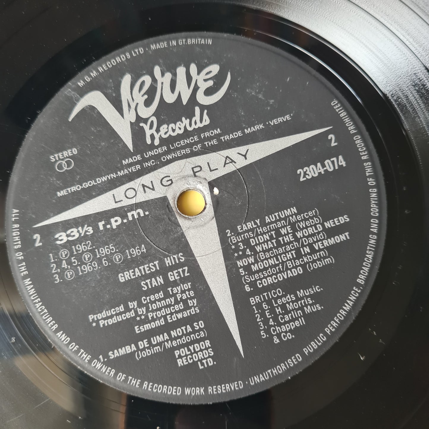 Stan Getz - Greatest Hits - 1970's UK Pressing - Vinyl Record LP