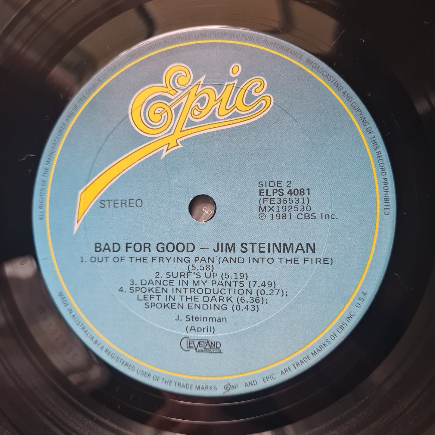 Jim Steinman (Meatloaf) – Bad For Good - 1981 - Vinyl Record LP