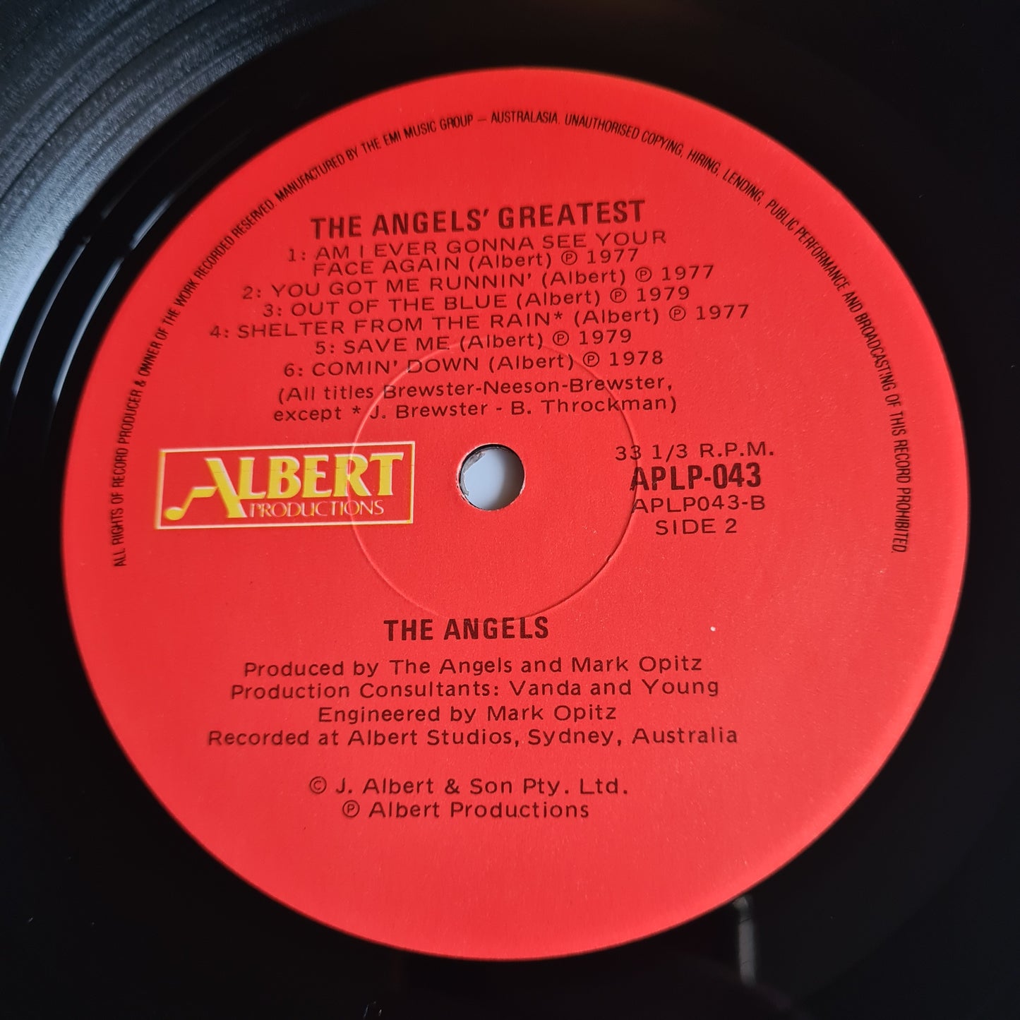 The Angels – The Angels Greatest - 1980 (1987 Red Label- Near Mint looks unplayed) - Vinyl Record LP