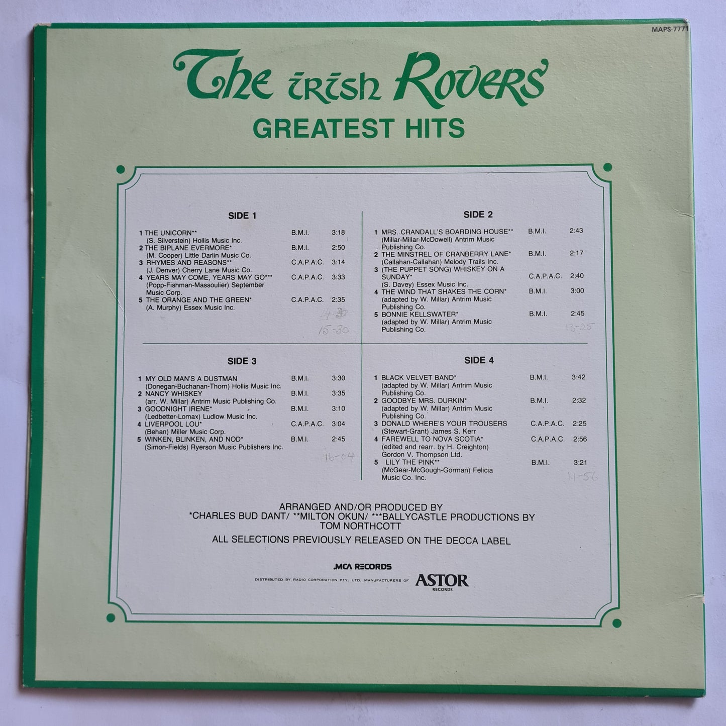 The Irish Rovers – Greatest Hits - 1974 - Vinyl Record 2LP