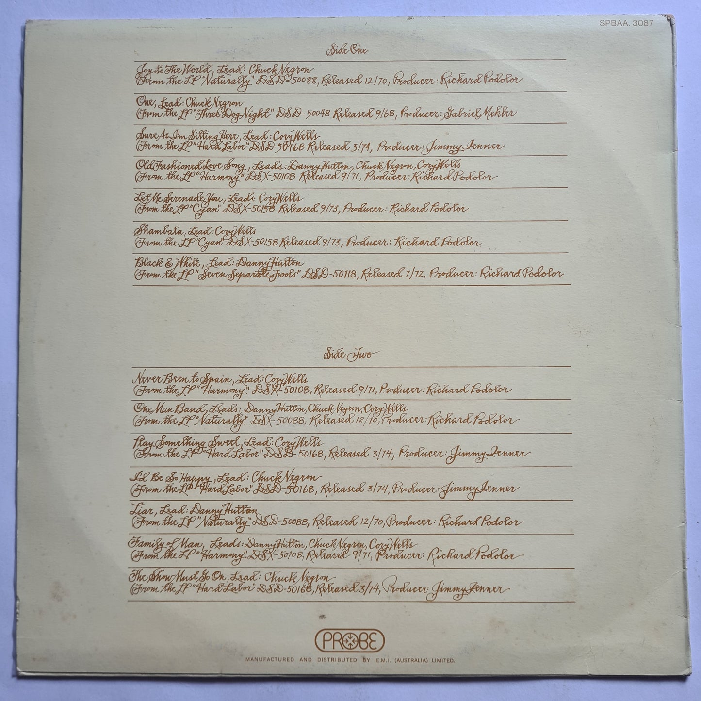 Three Dog Night – Joy To The World: Their Greatest Hits - 1975- Vinyl Record LP