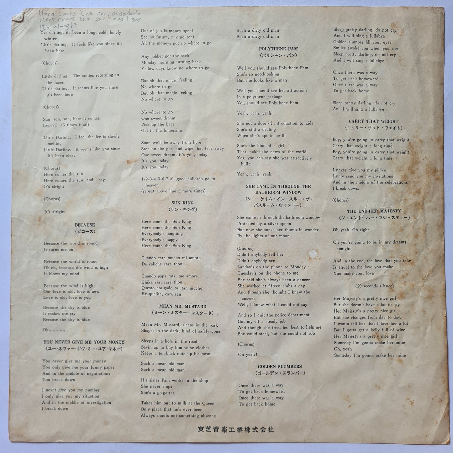 The Beatles – Abbey Road - 1969 (Japanese Pressing) - Vinyl Record LP