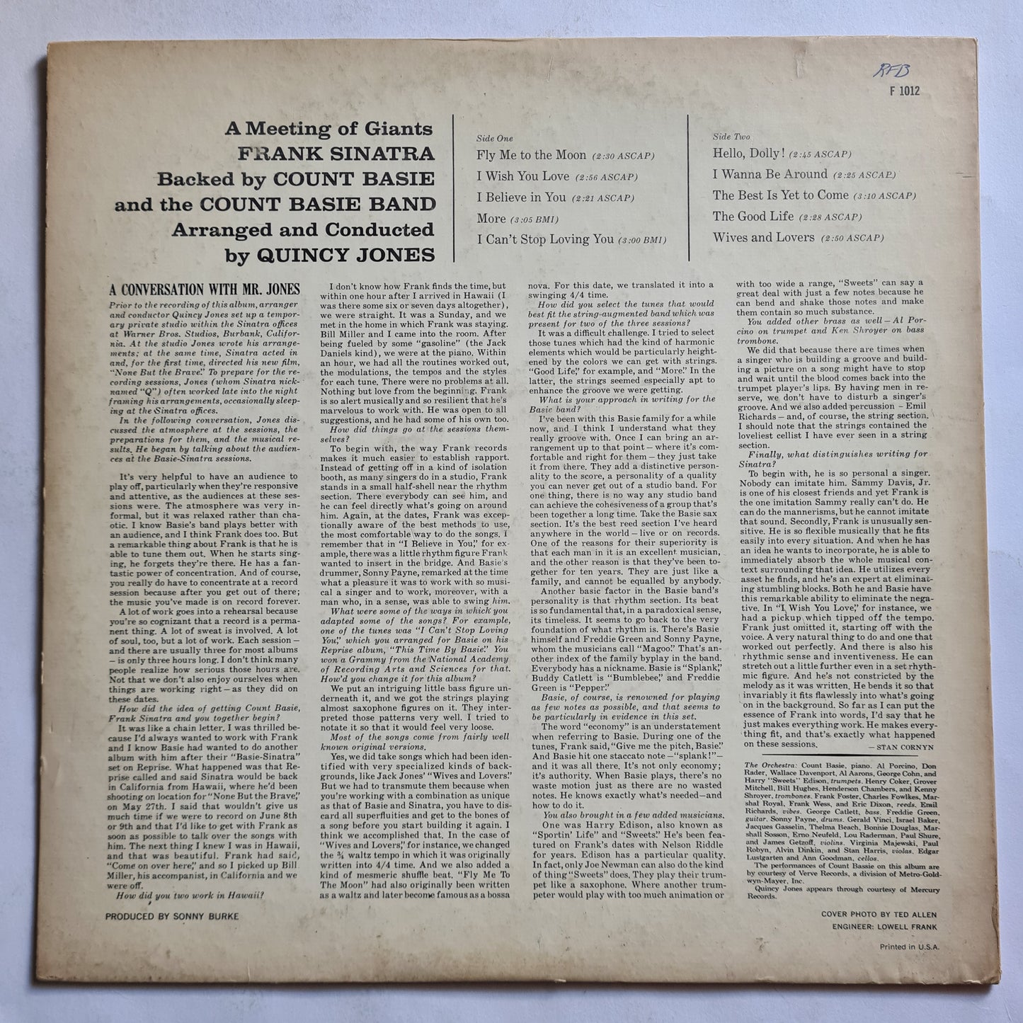 Frank Sinatra • Count Basie And His Orchestra* – It Might As Well Be Swing - 1964 - Vinyl Record LP