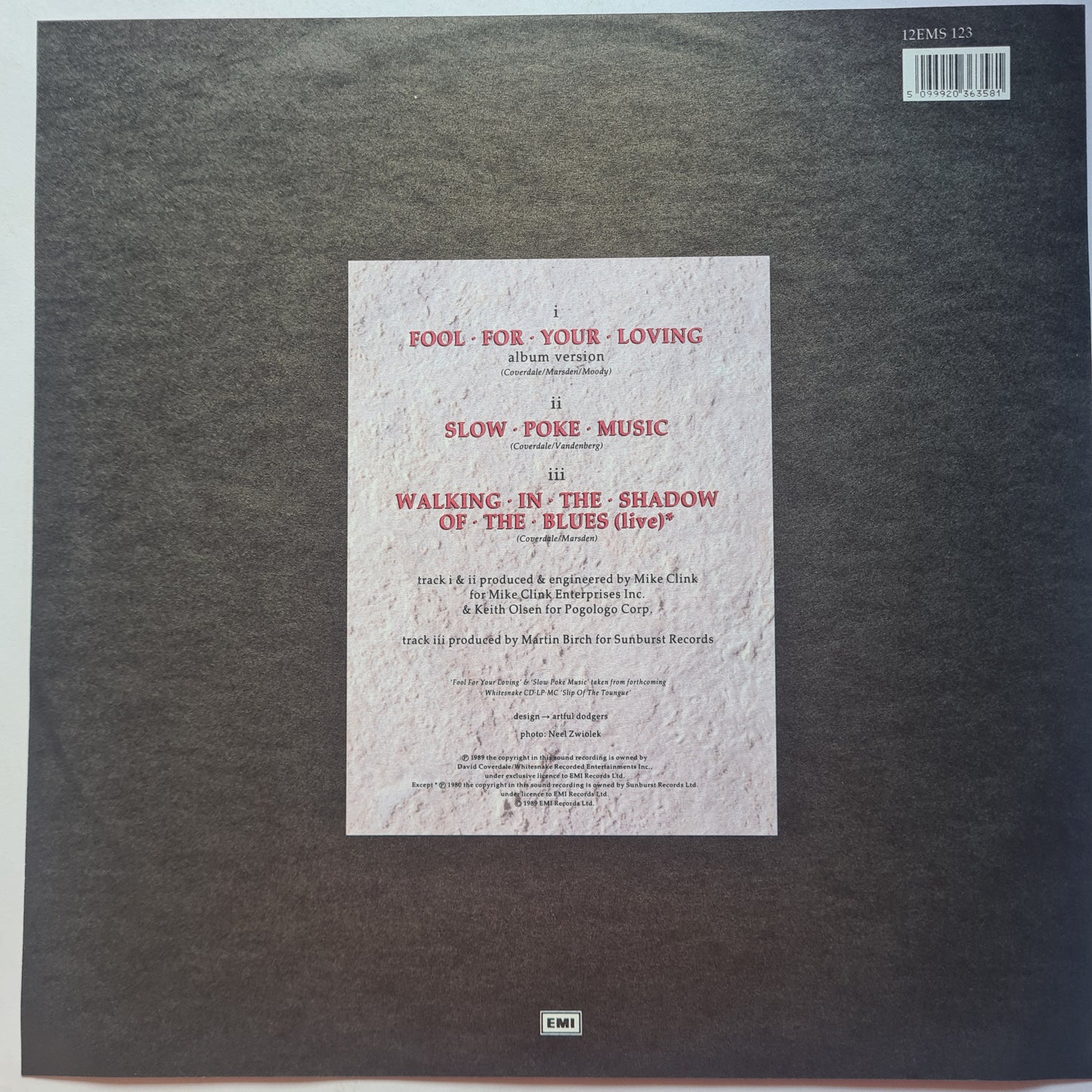 Whitesnake – Fool For Your Loving - 1989 - Vinyl Record (White vinyl Maxi Single)