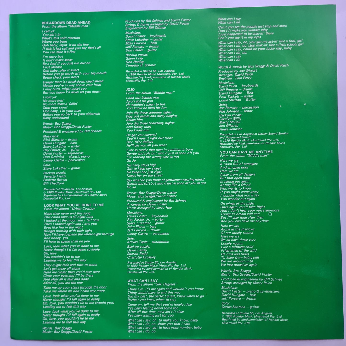 Boz Scaggs – HITS! - 1980 - Vinyl Record LP